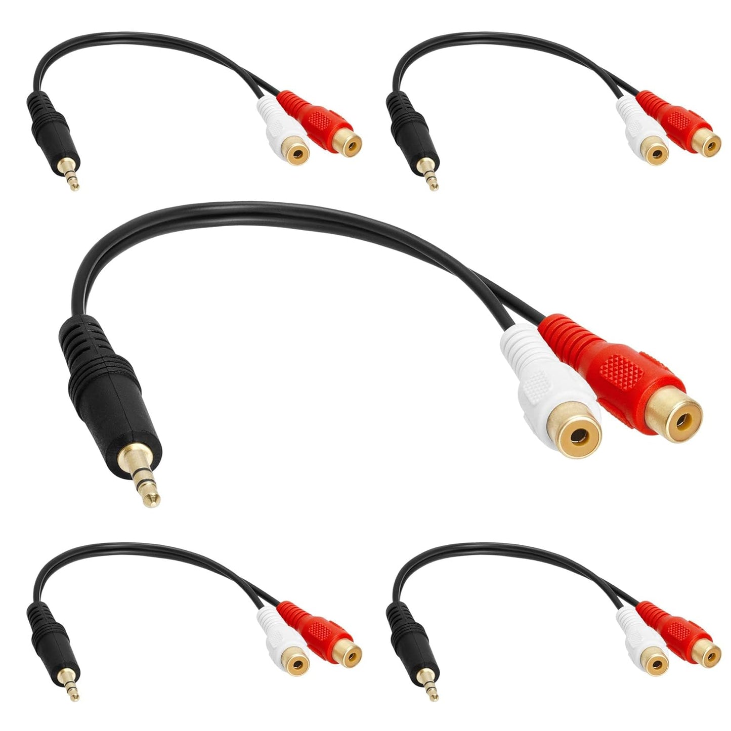 Cmple - [5 Pack 3.5mm Mini Plug to 2 RCA Jack Gold Plated Y Adapter, 3.5mm Male to 2 RCA Female Jack Stereo Audio Cable