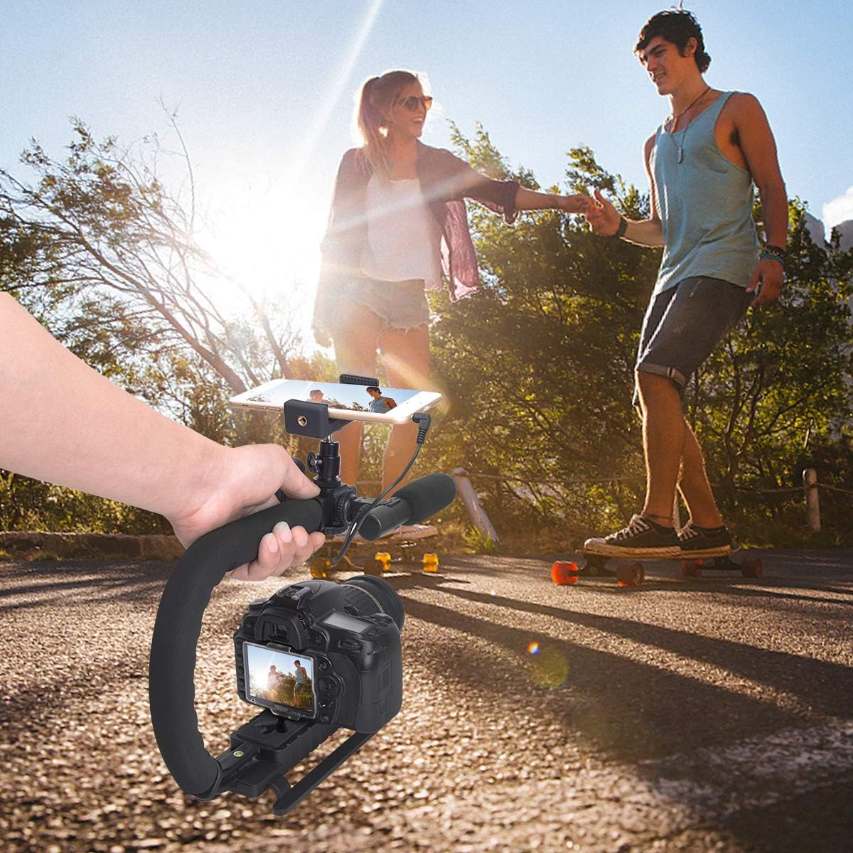 3-Shoe DSLR/Mirrorless/Action Camera Camcorder Phone Stabilizer Expansion Cage Mount Moviemaking Holder Rig YouTube Tiktok Vlogging Video Kit Compatible with GoPro Canon Nikon Sony iPhone Android