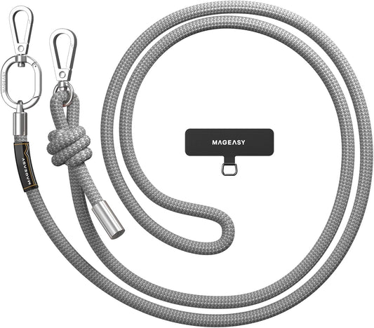 MAGEASY Universal Cell Phone Lanyard - Anti-Theft Thick Rope Crossbody Phone Strap for iPhone 16 Pro Max & Most Smartphones, for Men & Women | 8.3mm Gray
