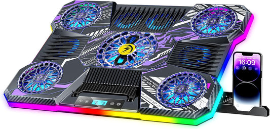 ChillCore Laptop Cooling Pad, RGB Laptop Fan Cooling Pad 9 Fans for 15.6-19.3 Inch Laptops, Gaming Laptop Cooler with 8 Height Stands, 2 USB Ports - A21 Pattern