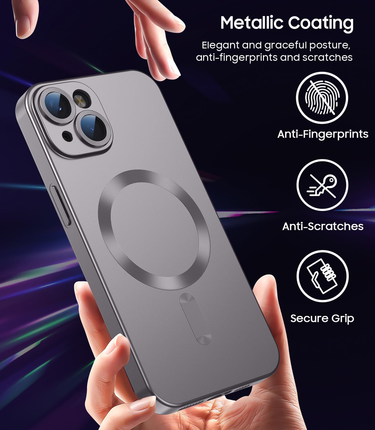 Magnetic for iPhone 13 Case [Compatible with MagSafe][Built-in Camera Lens Protector] Slim Soft Silicone Bumper Shockproof Metallic Luster Phone Case (Gray)