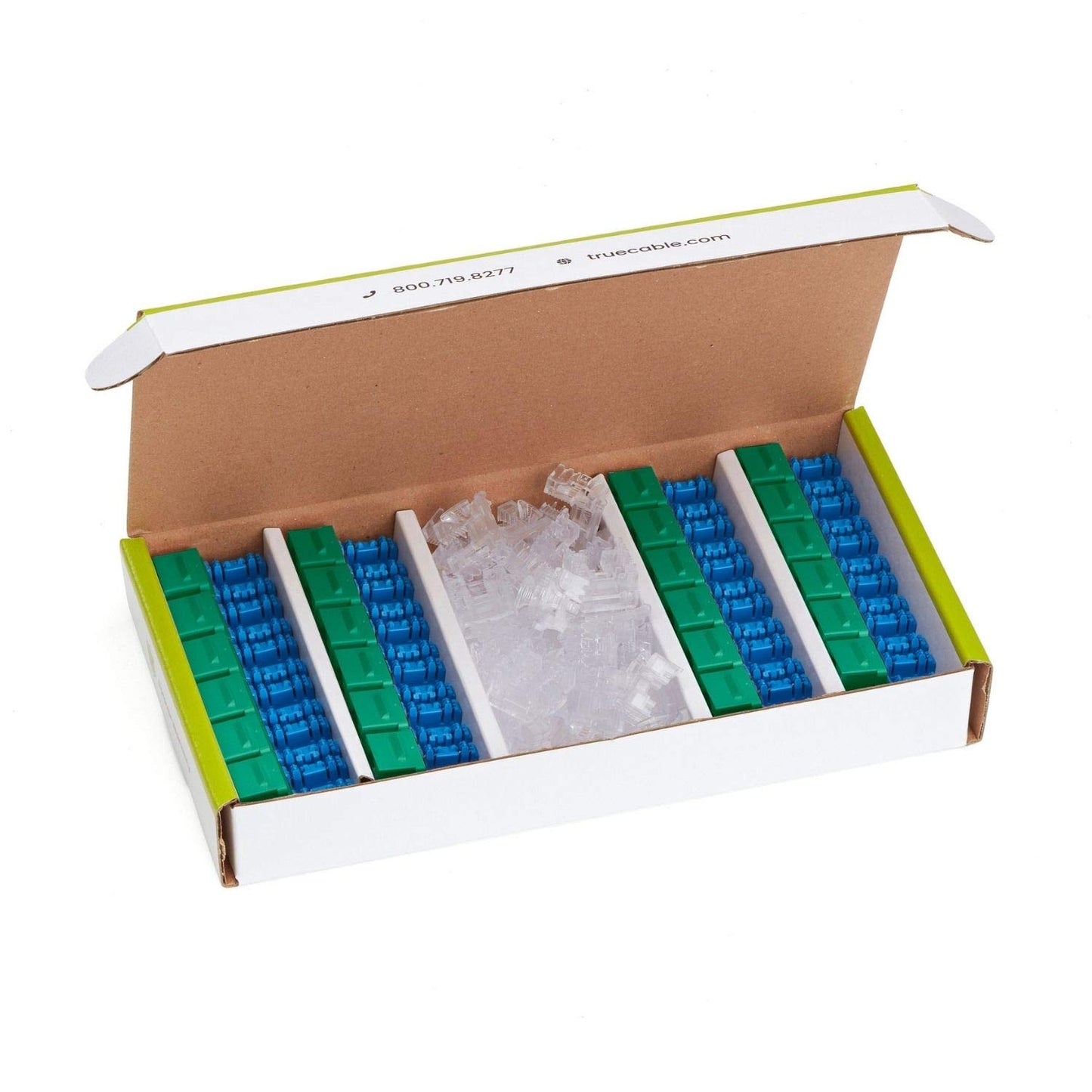 trueCABLE Cat5e Keystone Jack, Unshielded (UTP), 90 Degree Punch-Down, PoE++ (4PPoE) 100W, UL Listed, ETL Verified, ANSI/TIA Certified, Modular RJ45 Female, Green, 24 Pack