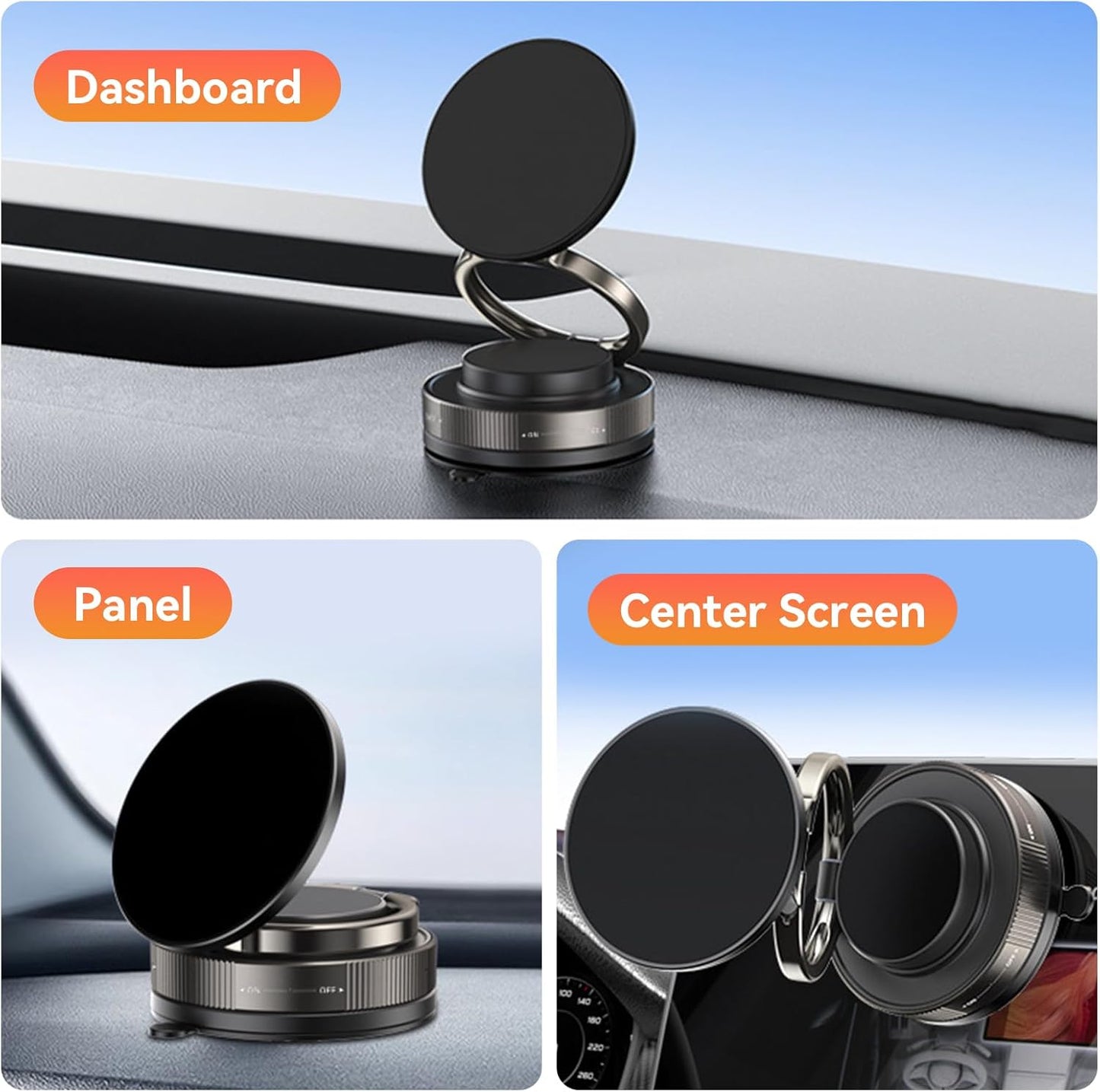 Upgraded 360° Nano Gel Vacuum Magnetic Car Phone Holder Ultra Strong Suction Magnetic Force for MagSafe, iPhone 16 Pro Max, Android - Foldable Retractable Mount for Car/Dashboard/Gym/Mirror(Black)