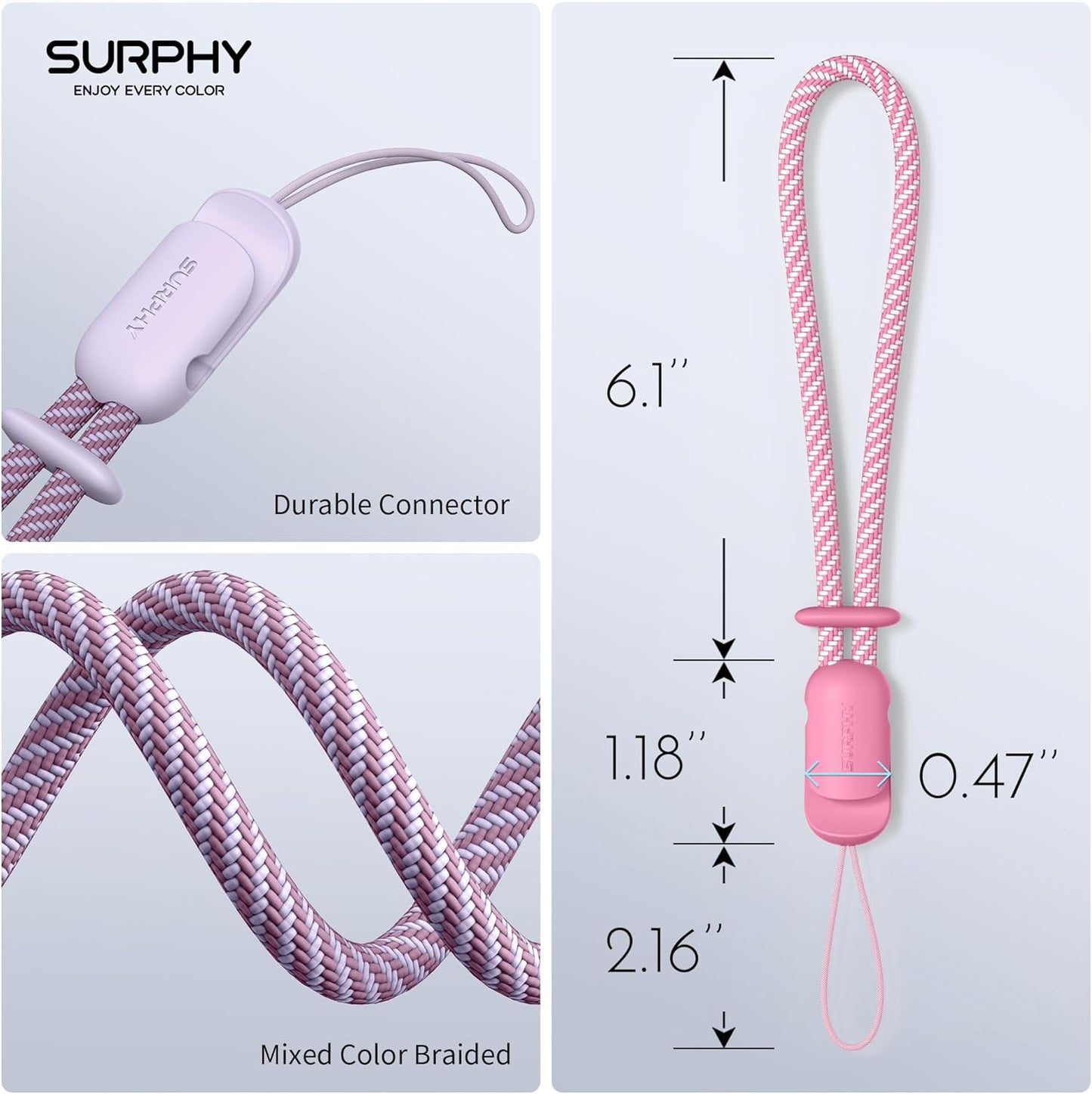 SURPHY 2 Pack Phone Lanyard for Cellphone Case, Phone Wrist Strap for Case, Cellphone Strap with 2-Color Braided, Charm Wrist Lanyard for Women, Cellphone Wrist Lanyard for Women, Rose Pink & Lilac