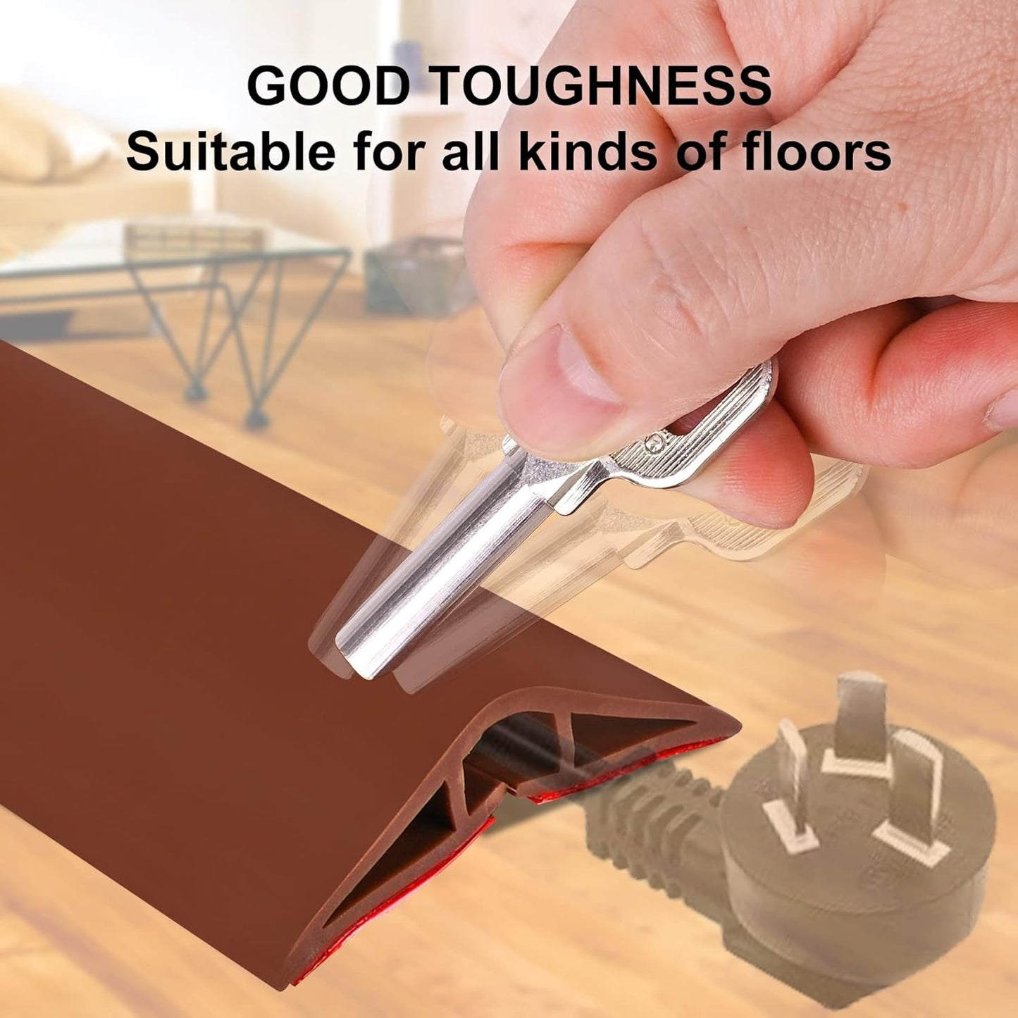6.5Ft Floor Cord Cover Brown Silicone Cable Protector Easy to Install Wire Organizer and Hider for Home, Office, Garage (Brown-2m)