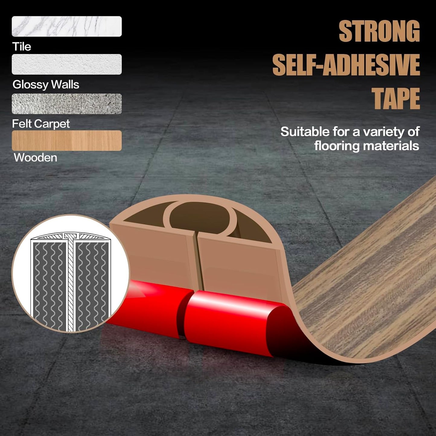 Floor Cord Cover Self Adhesive Cord Hider,10FT Cable Management, Extension Strip Protector for Wires, Prevent Cable Trips for Offices, Gyms, Exhibitions Cavity:0.3"(W) x0.28(H) Woodsmokedbrown