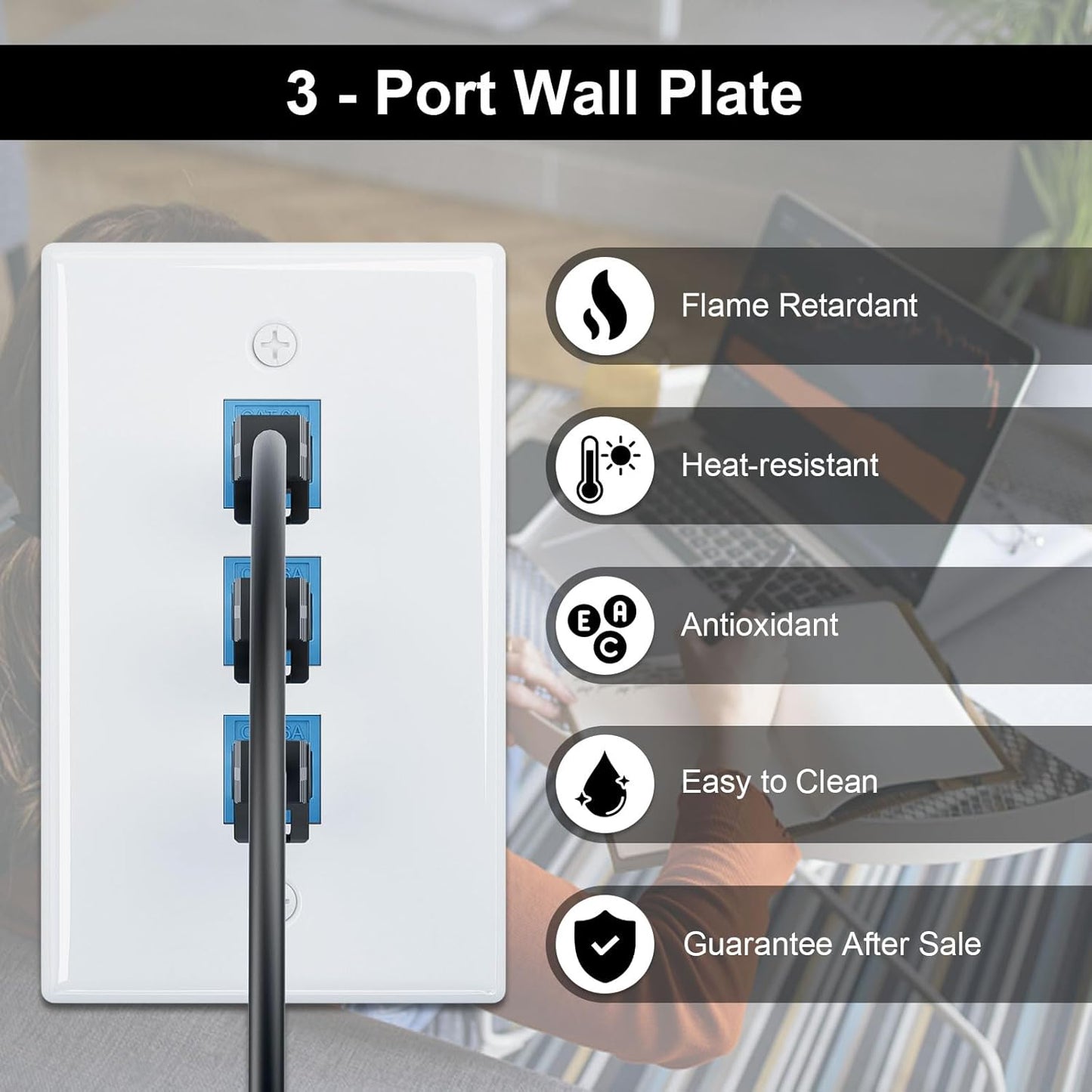 FGB 3-Port Keystone Wall Plate 20-Pack, Low-Profile Single Gang Wall Plates for RJ45, HDMI, and Coax Keystone Inserts, White