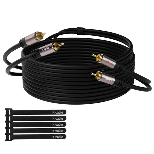 RCA Cable 35FT, 2RCA Male to 2RCA Male Stereo Audio Cable,【Oxygen-Free Copper, Hi-Fi Sound, Double Shielded】 2 RCA Car Audio Subwoofer Cord for Home Theater, HDTV, Amplifier, Hi-Fi System, Speaker