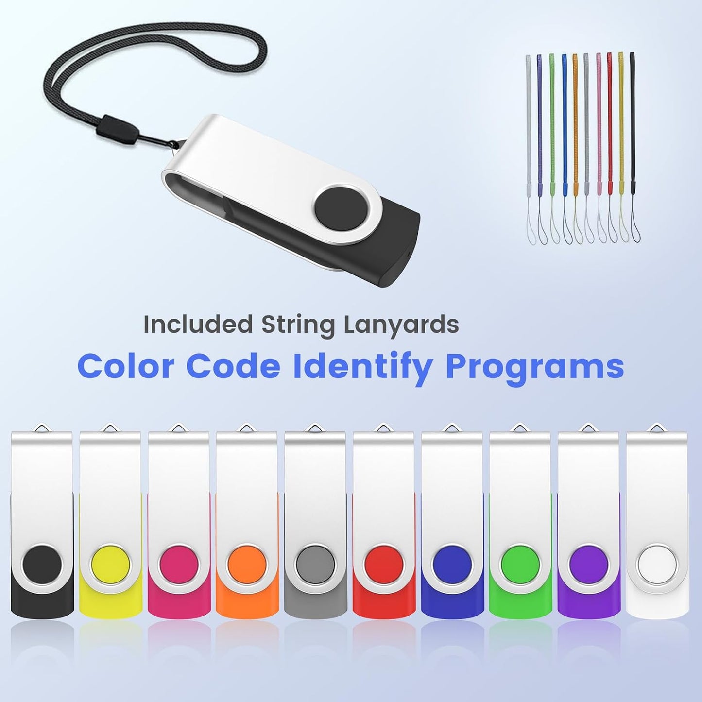 ABLAZE Flash Drives 8GB 20 Pack, USB 2.0 Thumb Drive Bulk with Lanyards Swivel Memory Stick U Disk 8GB Pendrive USB Pack (Mixcolors)