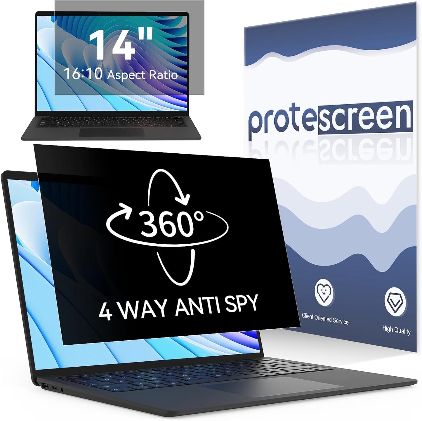 360° Laptop Privacy Screen 14 Inch for 16:10 Computer, 14" Monitor 4 Way Privacy Anti Glare Protector Blue Light Filter Shield Film Compatible with Lenovo/Hp/Dell/Acer/Asus/Thinkpad/Envy/Toshiba