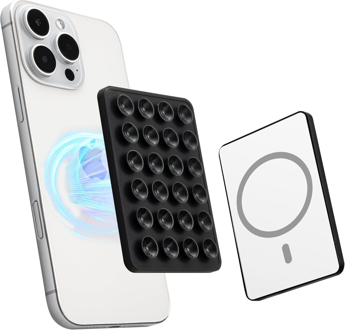 Sucky Upgraded Magnetic Suction Cell Phone Grip for MagSafe Case, Silicone Octo Cup Buddy Holder, Durable Magnet Phone Accessory for iPhone and Android (Black)