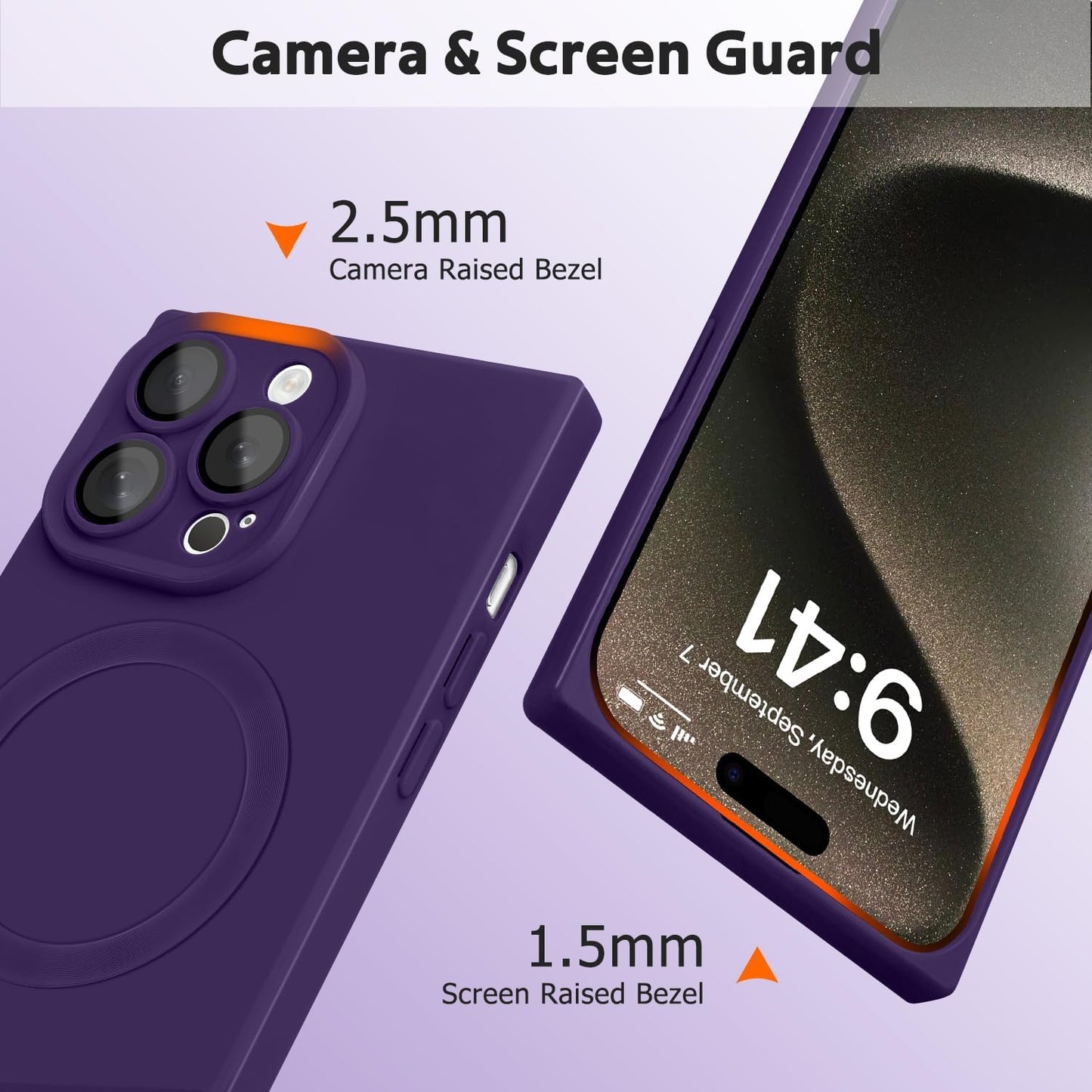 Designed for iPhone 15 Pro Max Case Compatible with Magsafe Cover Camera Lens Protector Military Grade Protection Shockproof Soft TPU Slim Magnetic Phone Case for iPhone 15 Pro Max Dark Purple