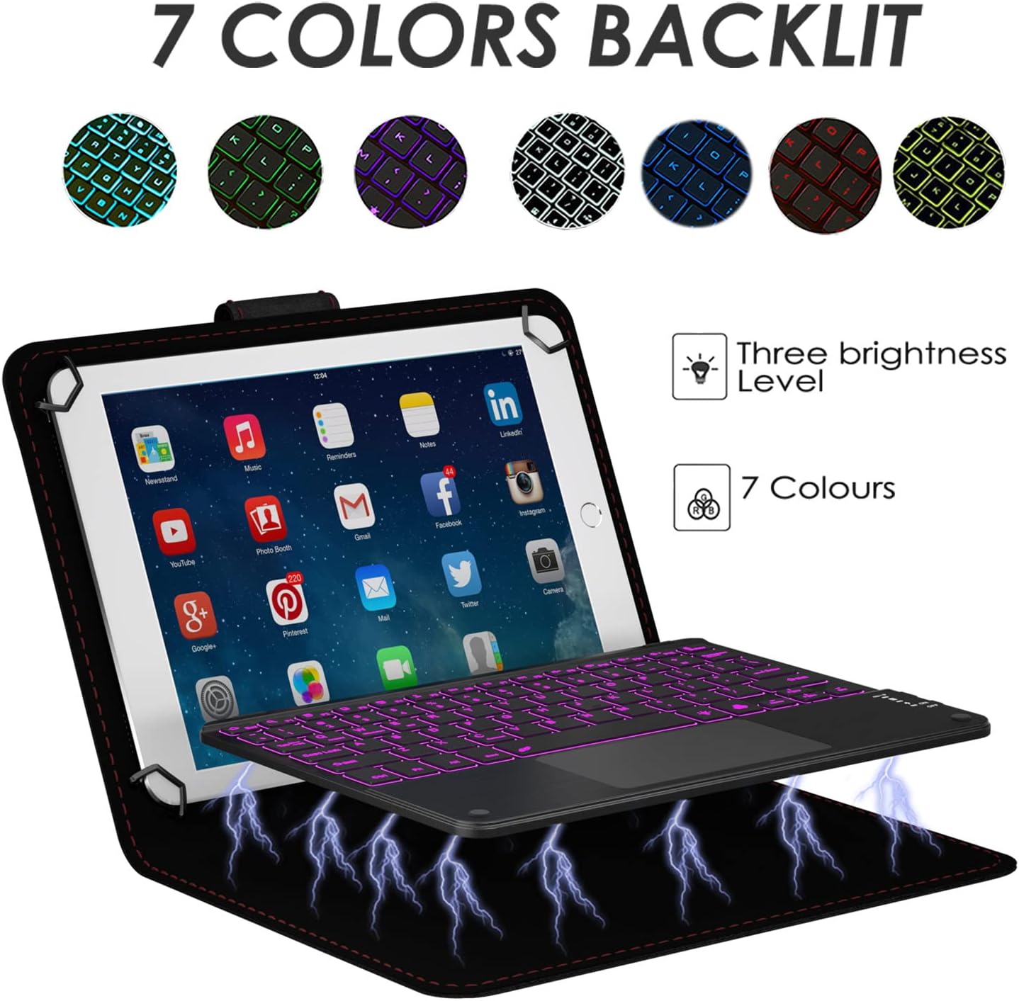 TouchPad Keyboard case for 9",9.7",10.1",10.2",10.5",10.9",11" Tablets,2-in-1 Bluetooth Wireless Keyboard with Touchpad,7 Colors Backlit & Leather Folio Cover(Black)