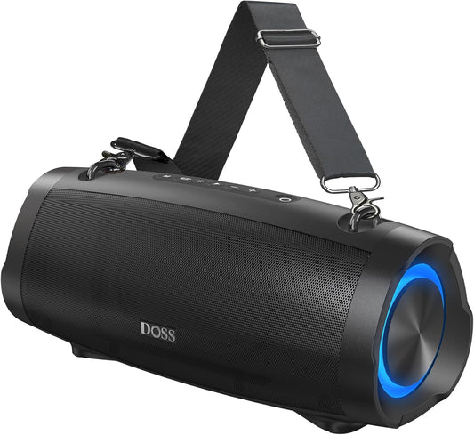 DOSS Extreme Boom Pro D100 Bluetooth Speaker with 140W Peak, 70W Bold Sound, Extra Bass, 24H Playtime, Beat-Sync Lights, Built-in Power Bank, IPX6 Waterproof, Portable Strap for Outdoor, Camping-Black