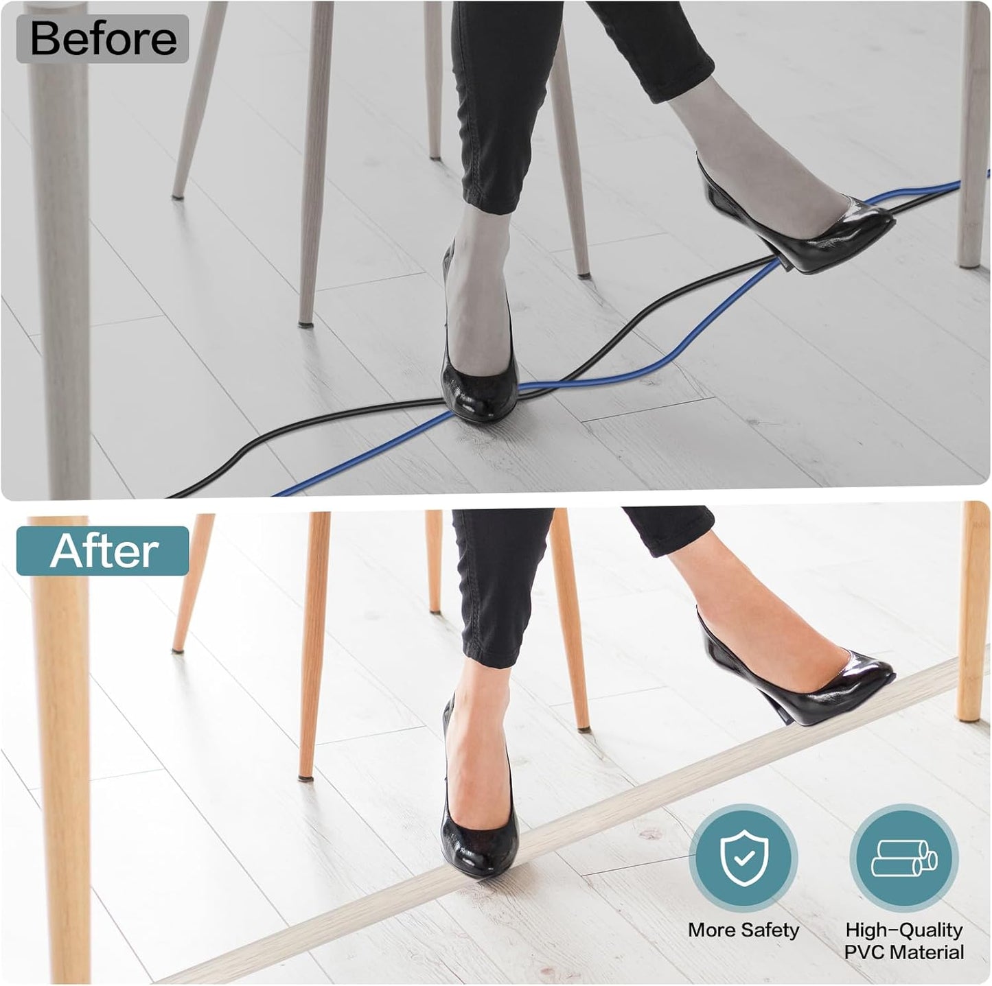 Floor Cord Cover Self Adhesive Cord Hider Floor Extension Cord Covers for Floor Power Cord Protector Cable Management Prevent Cable Trips Cable Cavity 0.32" W x 0.32" H (Beige Wood, 3.3Ft)