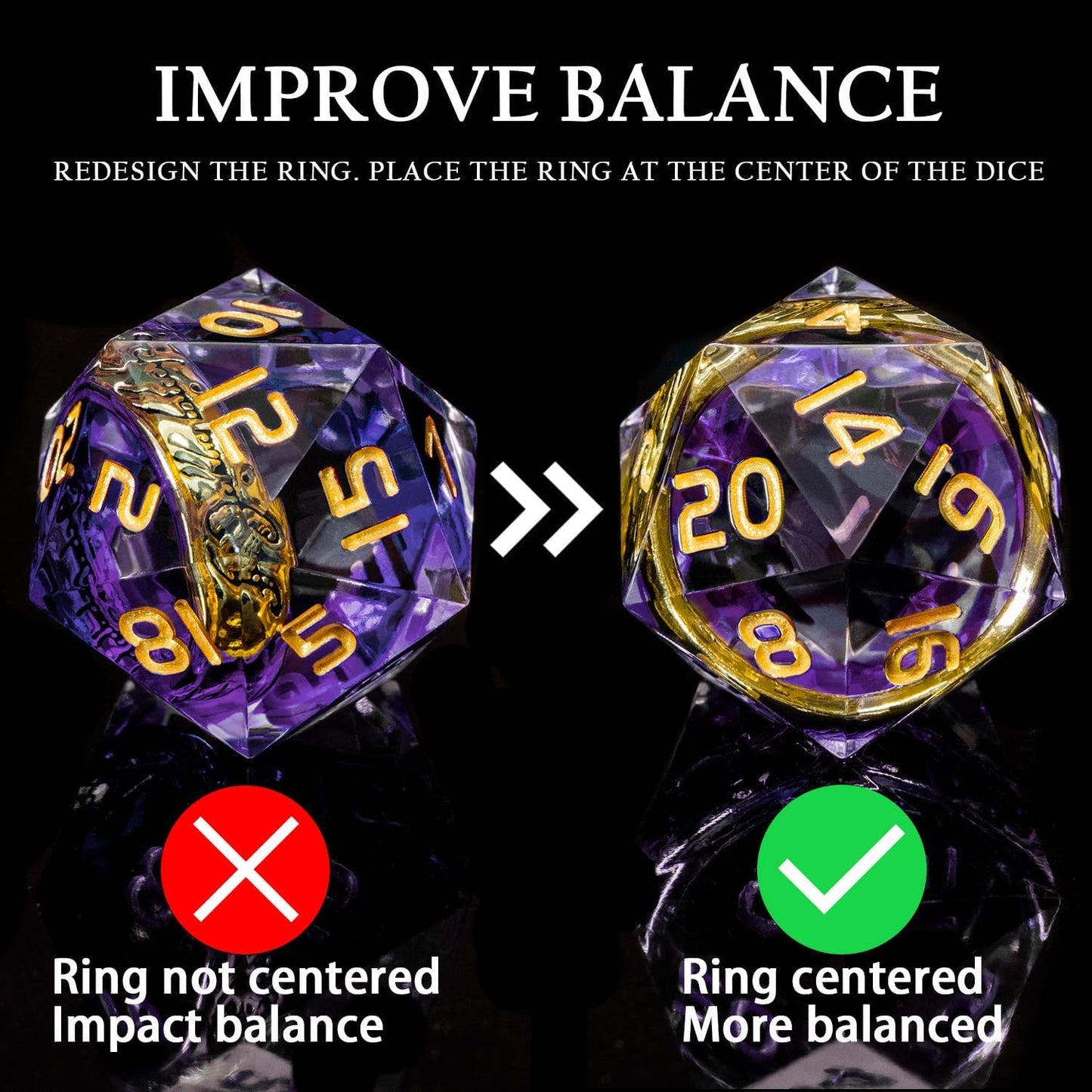 Magic Golden Ring DND Dice Set Sharp Edge Red Resin Dice with Box, for use with RPG D&D Tabletop Games Lord D and D Polyhedral Dice Set