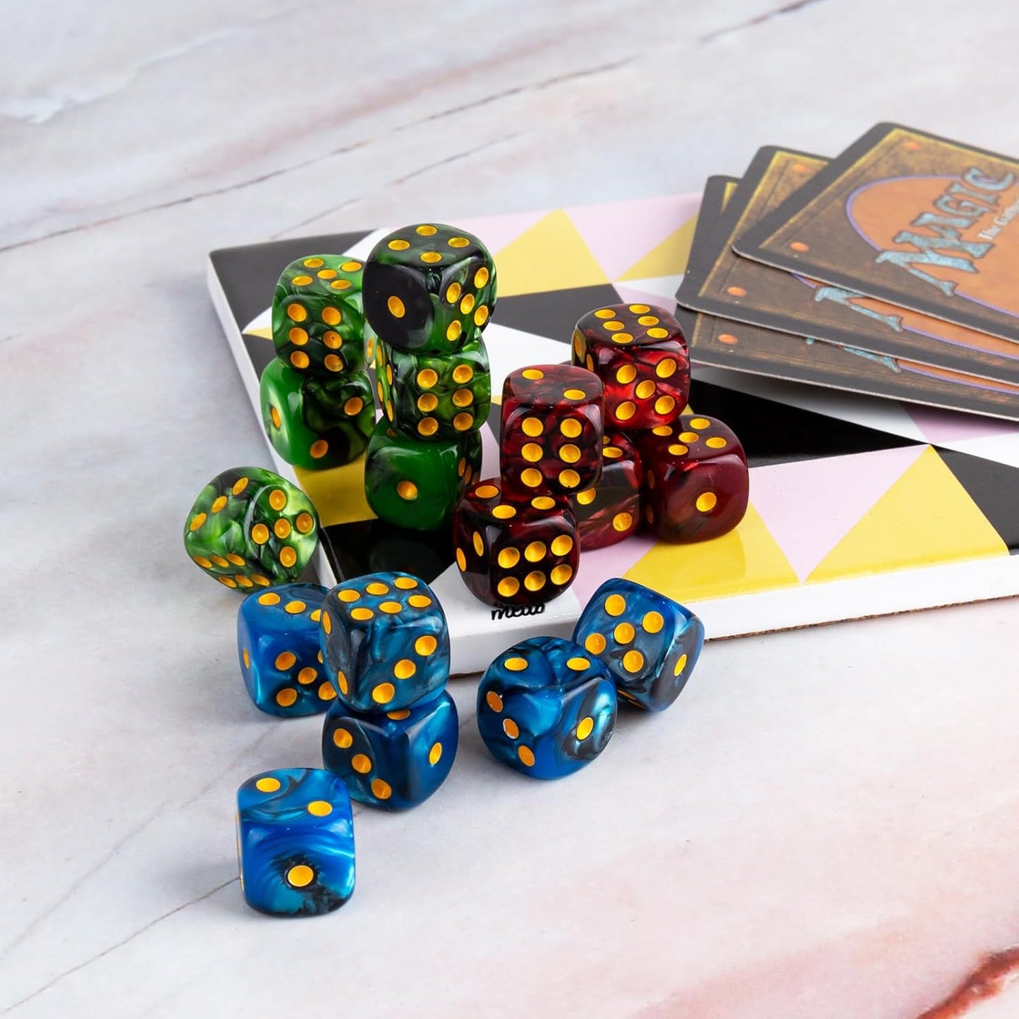 48 PCS 12mm 6 Sided Dice Set Marble D6 Dice Round Corner Board Game Dice for Tenzi Farkle Bunco MTG DND or Math Learning