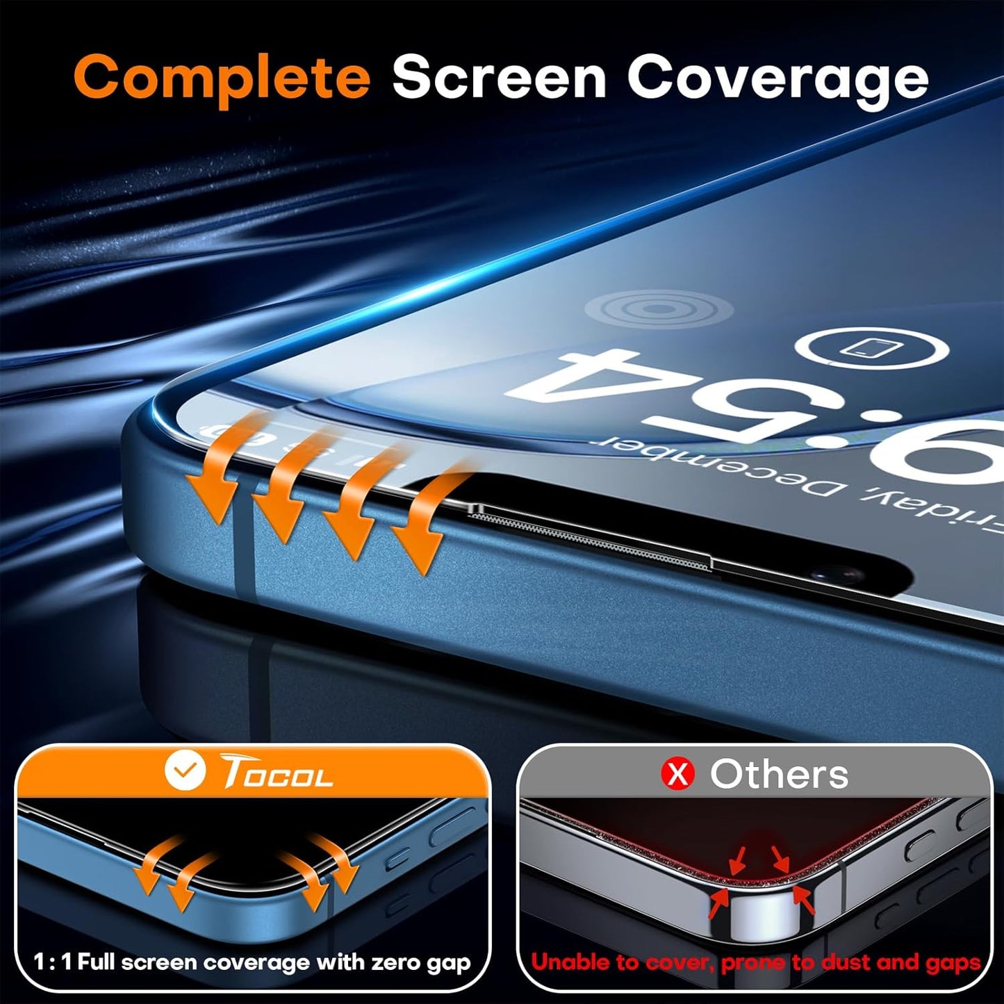 TOCOL for iPhone 13 mini Screen Protector 9H Hardness Military Grade Shatterproof HD Tempered Glass Full Coverage Easy Installation Case Friendly 2 Pack