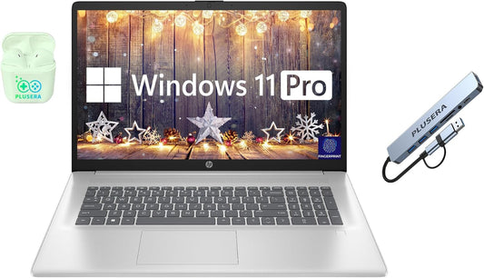 HP 17.3" Business Laptop Computer, 32GB RAM 1.2TB Storage (1TB SSD+256GB Docking Station Set), 10-Core Intel Core i5, Windows 11 Pro & Microsoft Office Included, Fingerprint Reader, PLUSERA Earphones