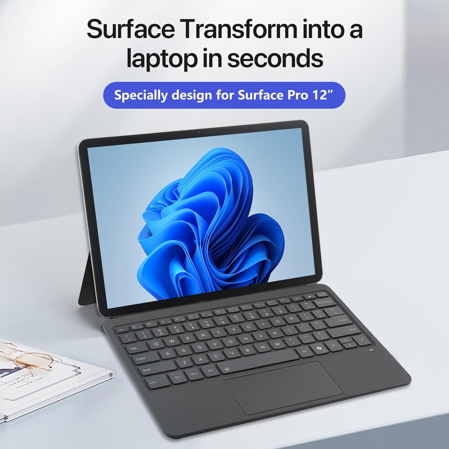 Magnetic Bluetooth Keyboard Cover for Surface Pro 12" 1st 12 inch Laptop Released in 2025 with Backlit (Dark Grey)