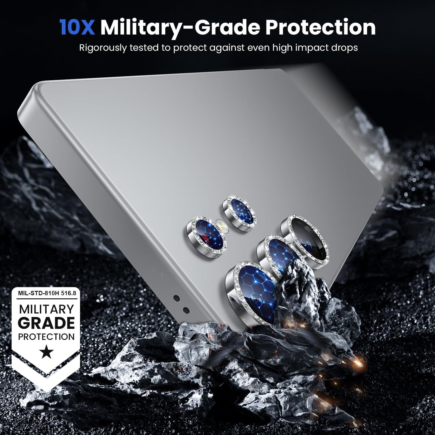 WSKEN for Samsung Galaxy S25 Ultra Camera Lens Protector - Ultra Thin Case Friendly, 9H Shatterproof Tempered Glass with Aluminum Metal Circle Camera Screen Protector Cover Accessories, Glitter