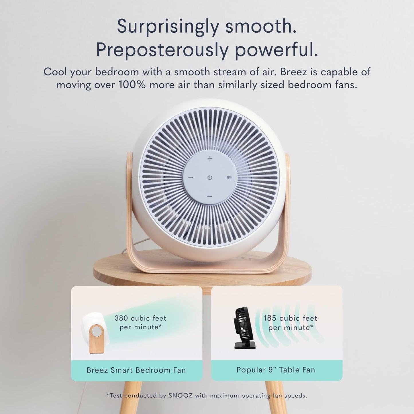 SNOOZ Breez 2-in-1 Smart Bedroom Table Fan & White Noise Machine - Smooth, Powerful Air - Adjustable White Noise - Remote Control, Scheduling, & Smart Features via App