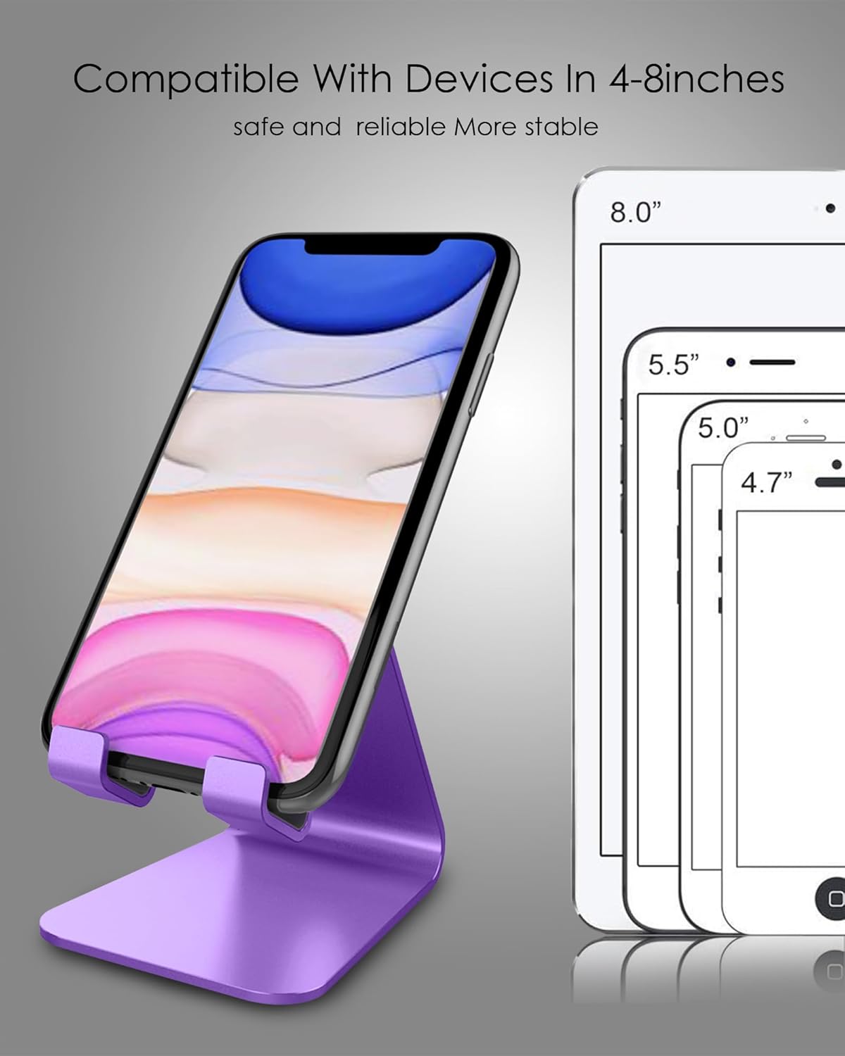 CreaDream Cell Phone Stand, Cradle, Holder,Aluminum Desktop Stand Compatible with Switch, All Smart Phone, iPhone 11 Pro Xs Max Xr X Se 8 7 6 6s Plus SE 5 5s-Dark Purple
