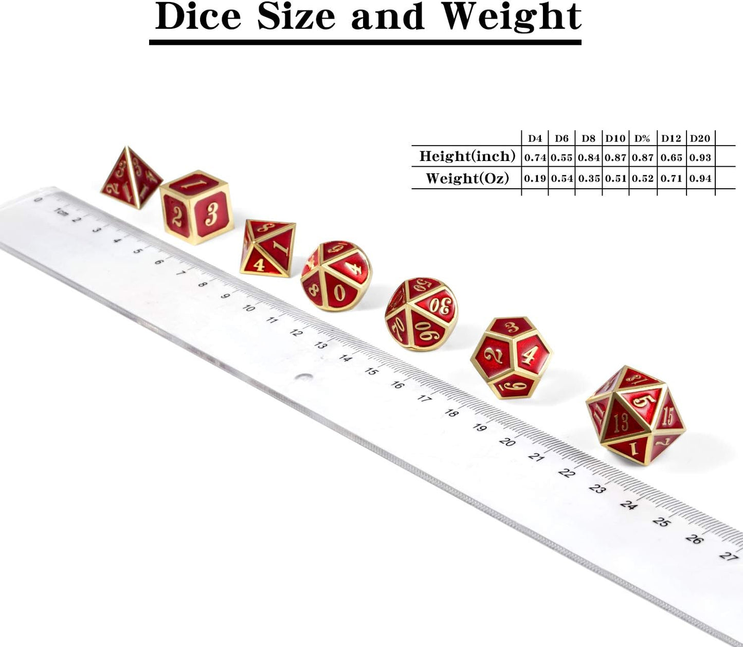 Ruby Red DND Metal Dice, DnDnD 7PCS Metallic D&D Dice Set for Dungeons and Dragons Game