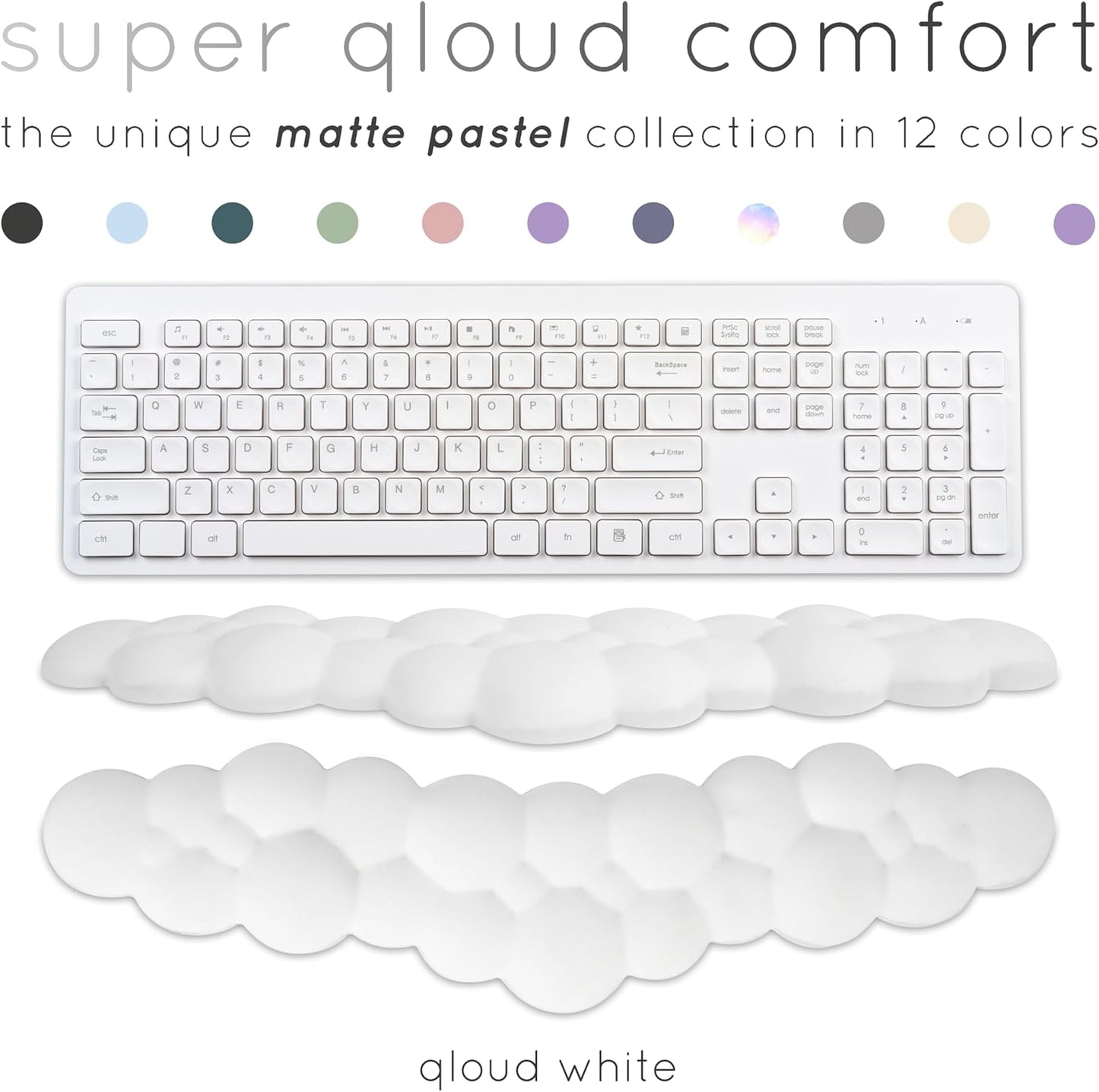 Qloud Cloud Wrist Rest Keyboard Wrist Rest for Computer Keyboard Pad, Cloud Keyboard Wrist Rest, Wrist Pad for Keyboard, Memory Foam, Non Slip Base, Comes with Mouse Pad - White