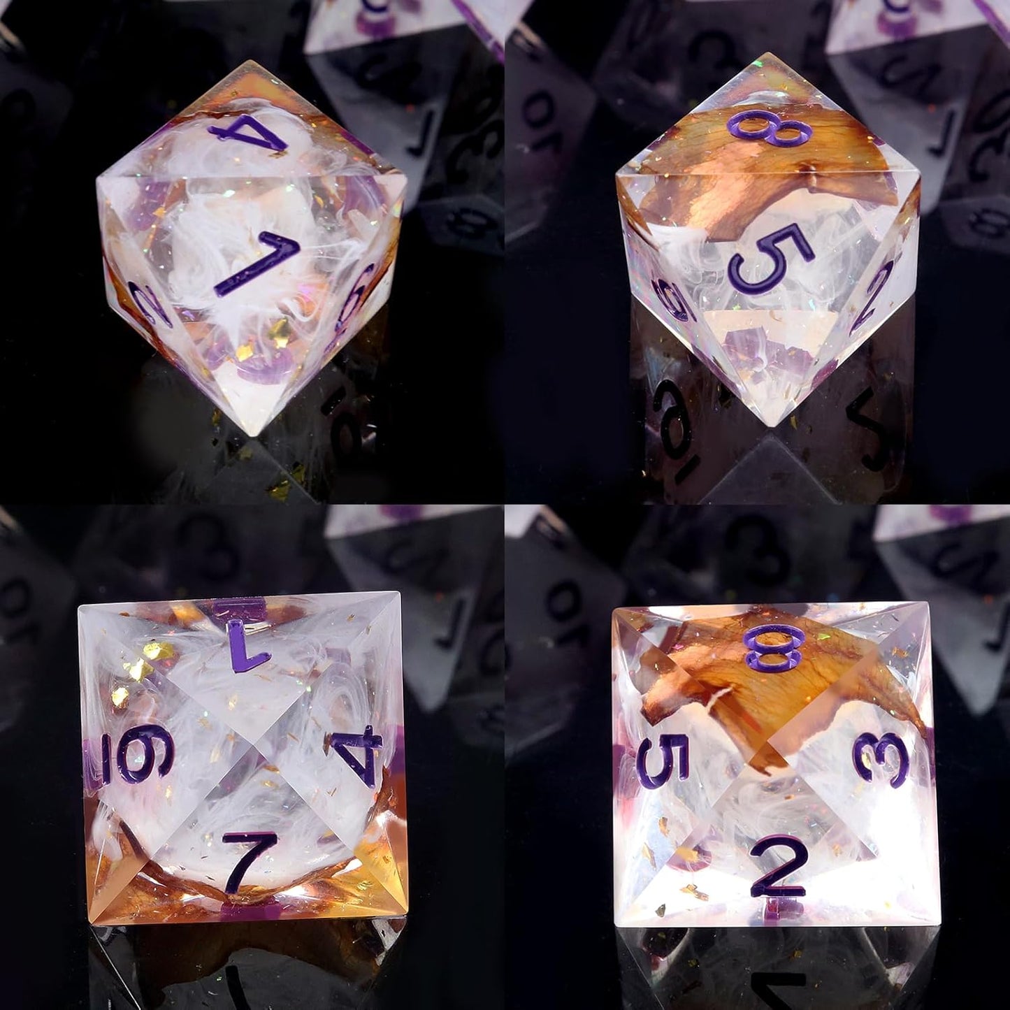 Haxtec DND Dice Set Rose Flower Sharp Edge Dice with Dice Case Handmade White Red Resin D&D Dice Set Purple Numbers for TTRPGs Compatible with Dungeons and Dragons Gifts