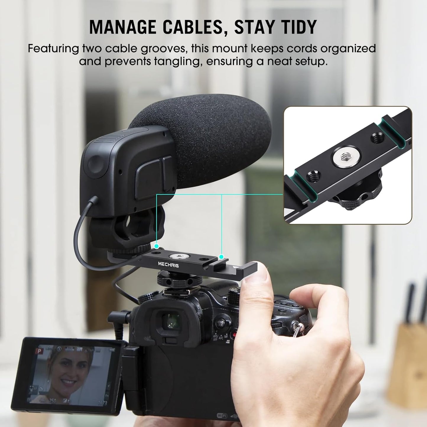 Dual Cold Shoe Extension Bar Mount, Aluminum Dual Hot Shoe Mount Bracket with 1/4" Thread & Cable Slot, Cold Shoe Bracket for DSLR Camera LED Video Light Microphone Monitor (62034)