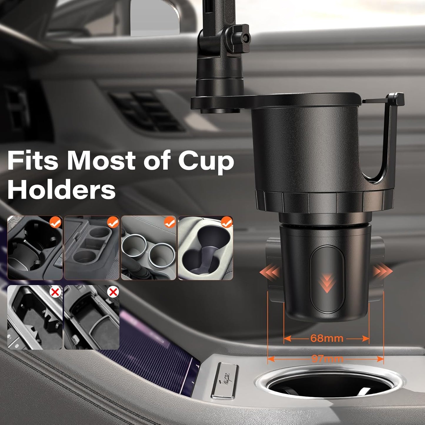 APPS2Car 2-in-1 Cup Phone Holder Mount for Car – Adjustable Arm & Base, 360° Rotatable Cradle – Holds 18–40oz Bottles & Smartphones – for Cars, SUVs, Trucks