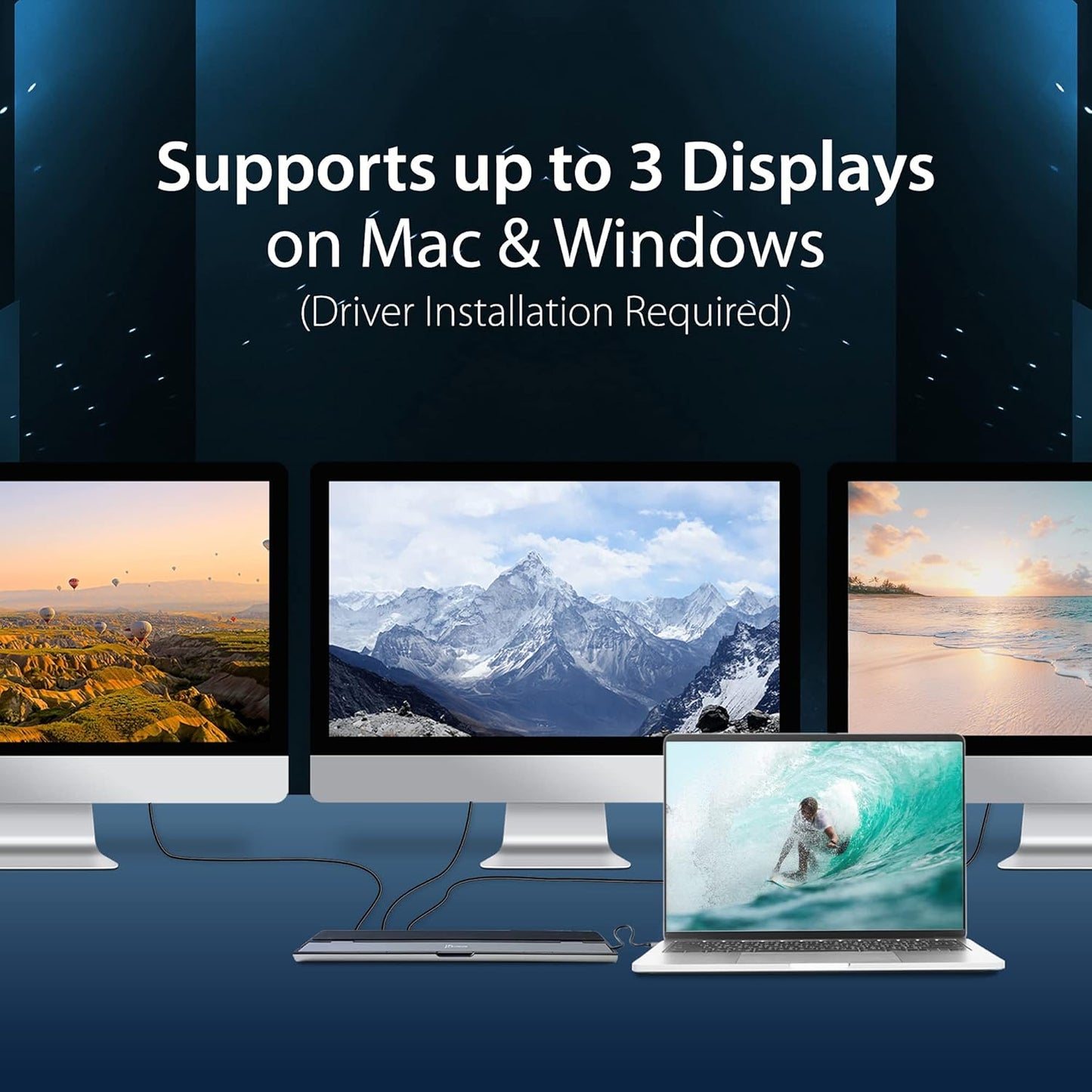 j5create USB Type C Docking Station with 100W PD Charger - Supports 3 Displays | HDMI, DisplayPort, VGA, 100W PD Charging, 1Gbps Ethernet | for MacBook Pro/Air, XPS, and More (JCD543P)