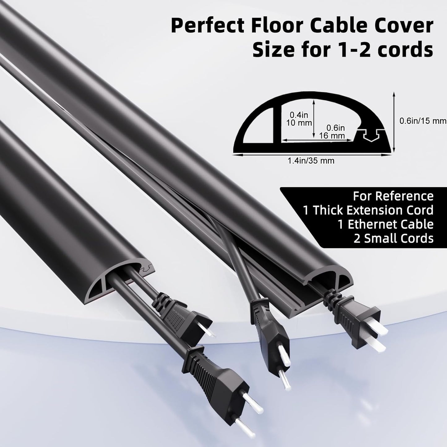 4ft Floor Cord Cover, Silicone Wire Hider, Hide Extension Cords, Protect Cords, Prevent Cable Trips, Heavy-Duty Adhesive-Backed Anti-Trip Cable Protector for Floor, Desk & Wall