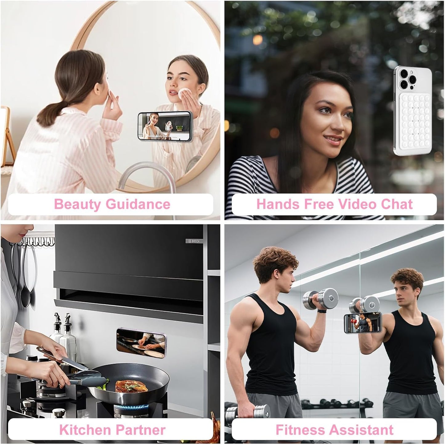 1 Pack Silicone Suction Cup Phone Case Mount Double Sided, Phone Accessories Hands-Free Strong Grip Holder for Selfies and Videos, Silicon Phone Stand Sticky for iPhone and Android Dark Pink