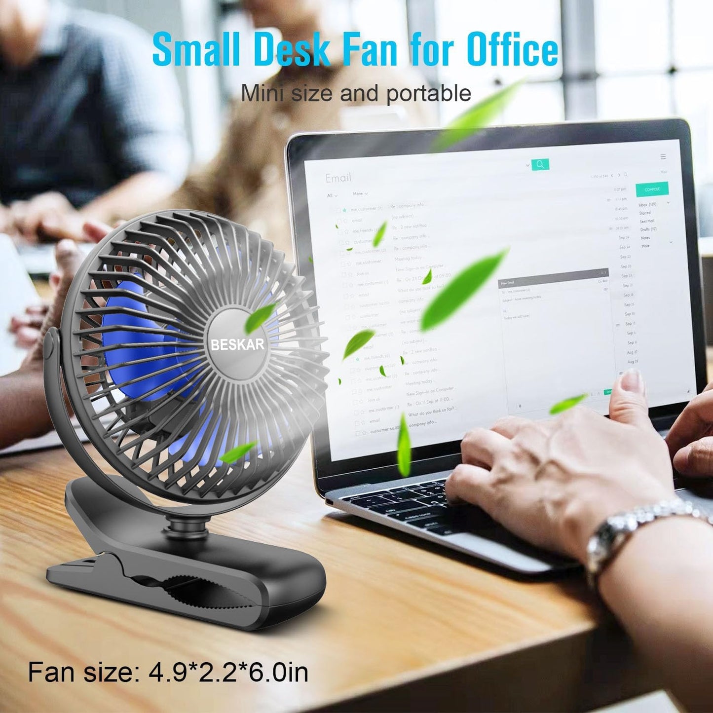BESKAR Portable Clip on Fan Rechargeable, 4 Speeds Small Battery Operated Fans, USB Desk Fan with Strong Airflow, Sturdy Clamp Fans for Golf Cart Office Outdoor Travel Camping
