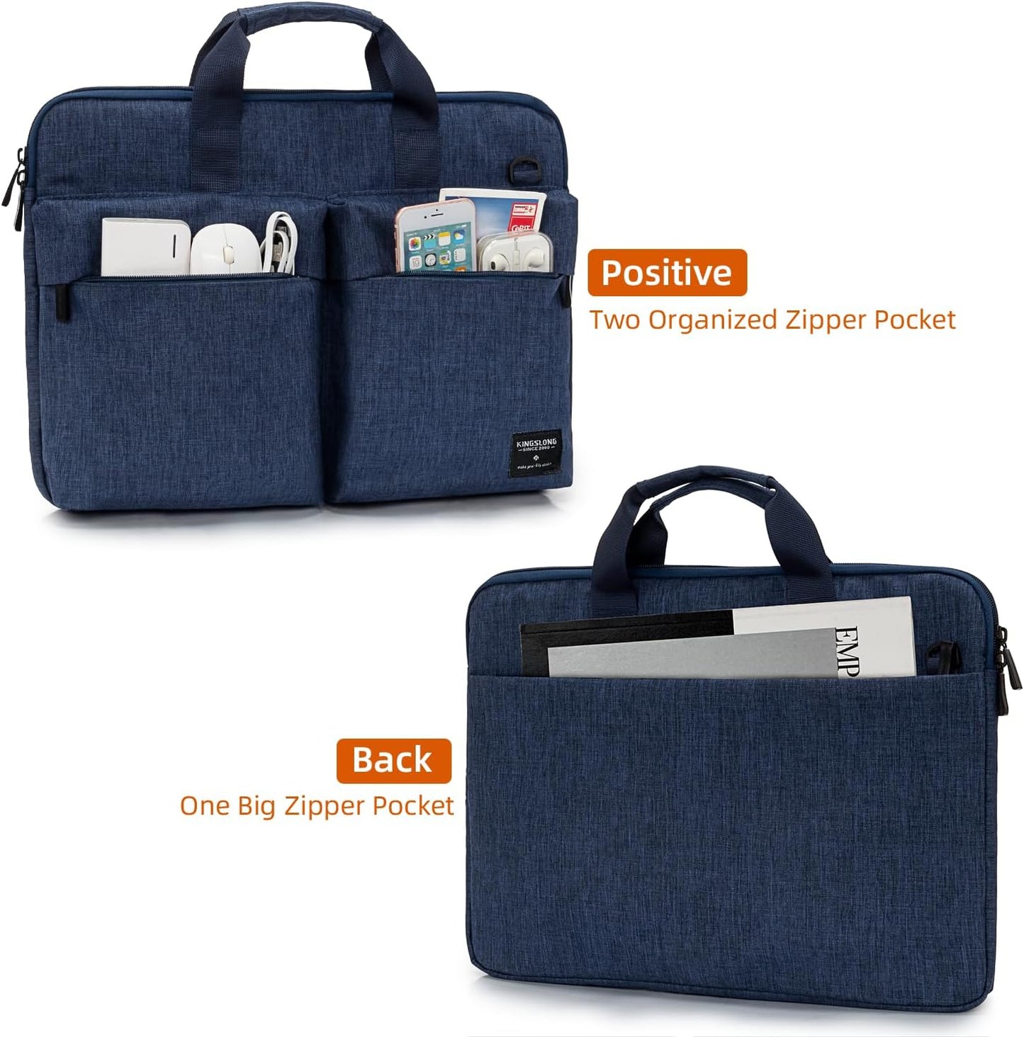 KINGSLONG 15.6 inch Laptop Shoulder Bag, Slim Laptop Sleeve Case, Shockproof Computer Notebook Ultrabooks Carrying Case Handbag Cover Fit for Acer Asus Dell Lenovo HP, Blue