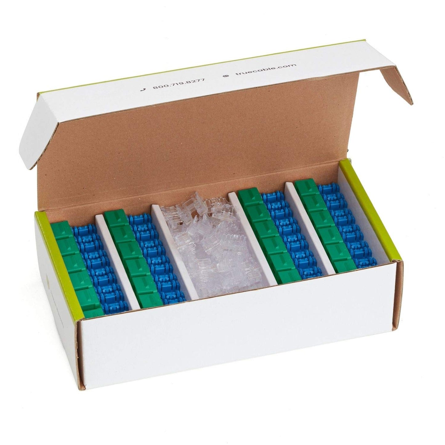 TRUE CABLE Cat5e Keystone Jack, Unshielded (UTP), 90 Degree Punch-Down, PoE++ (4PPoE) 100W, UL Listed, ETL Verified, ANSI/TIA Certified, Modular RJ45 Female, Green, 48 Pack