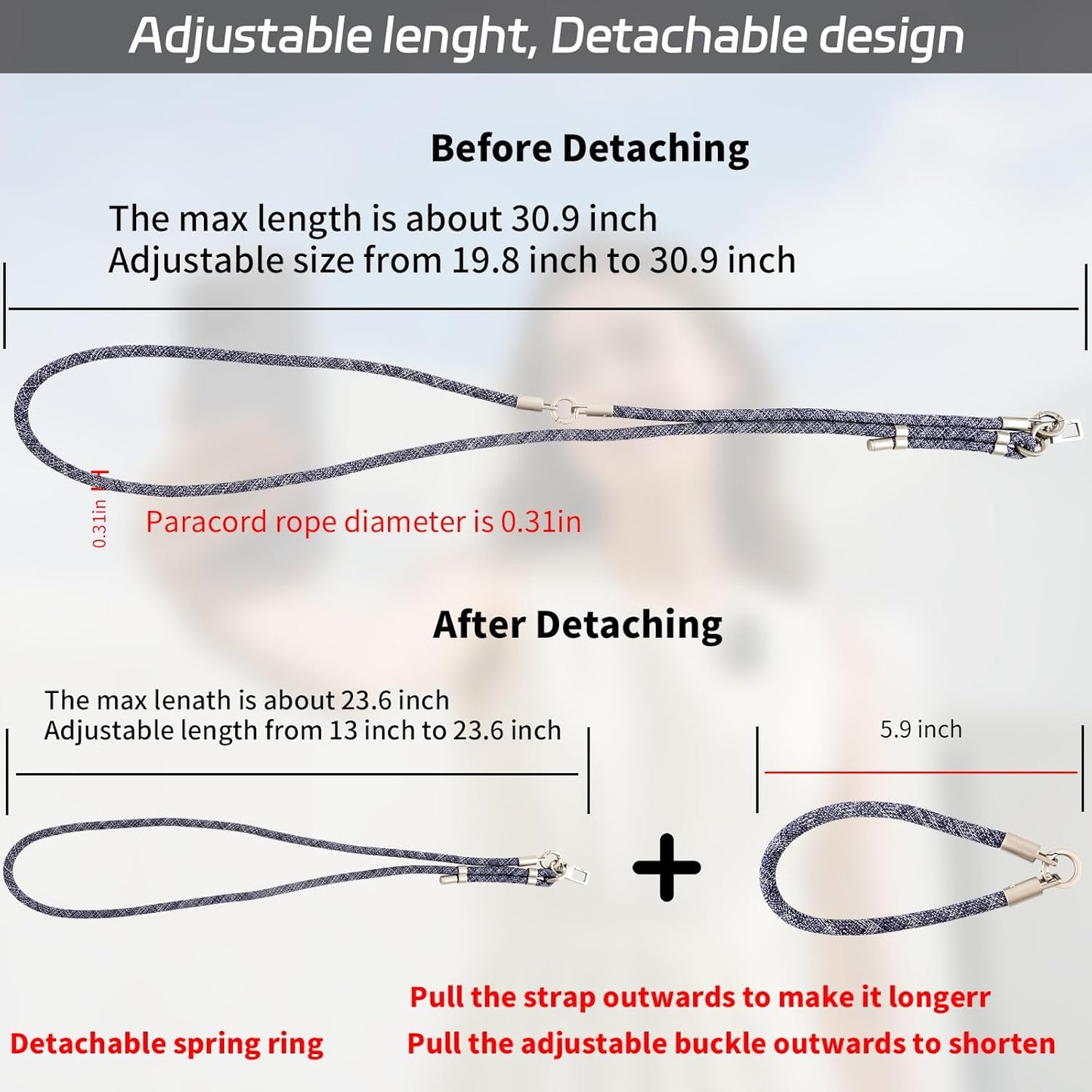 3-in-1 Adjustable Phone Lanyard Crossbody Cell Phone Neck Strap Universal Mobile Wrist Lanyard