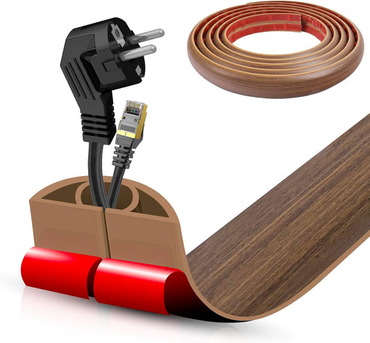 Floor Cord Cover Cable Cavity Self Adhesive Cord Hider Floor 10FT Floor Cable Management Power Cord Protector Floor Electric Cord Covers for Offices, Gym, Exhibitions (Misty Brown Wood, 1.57" x 10')