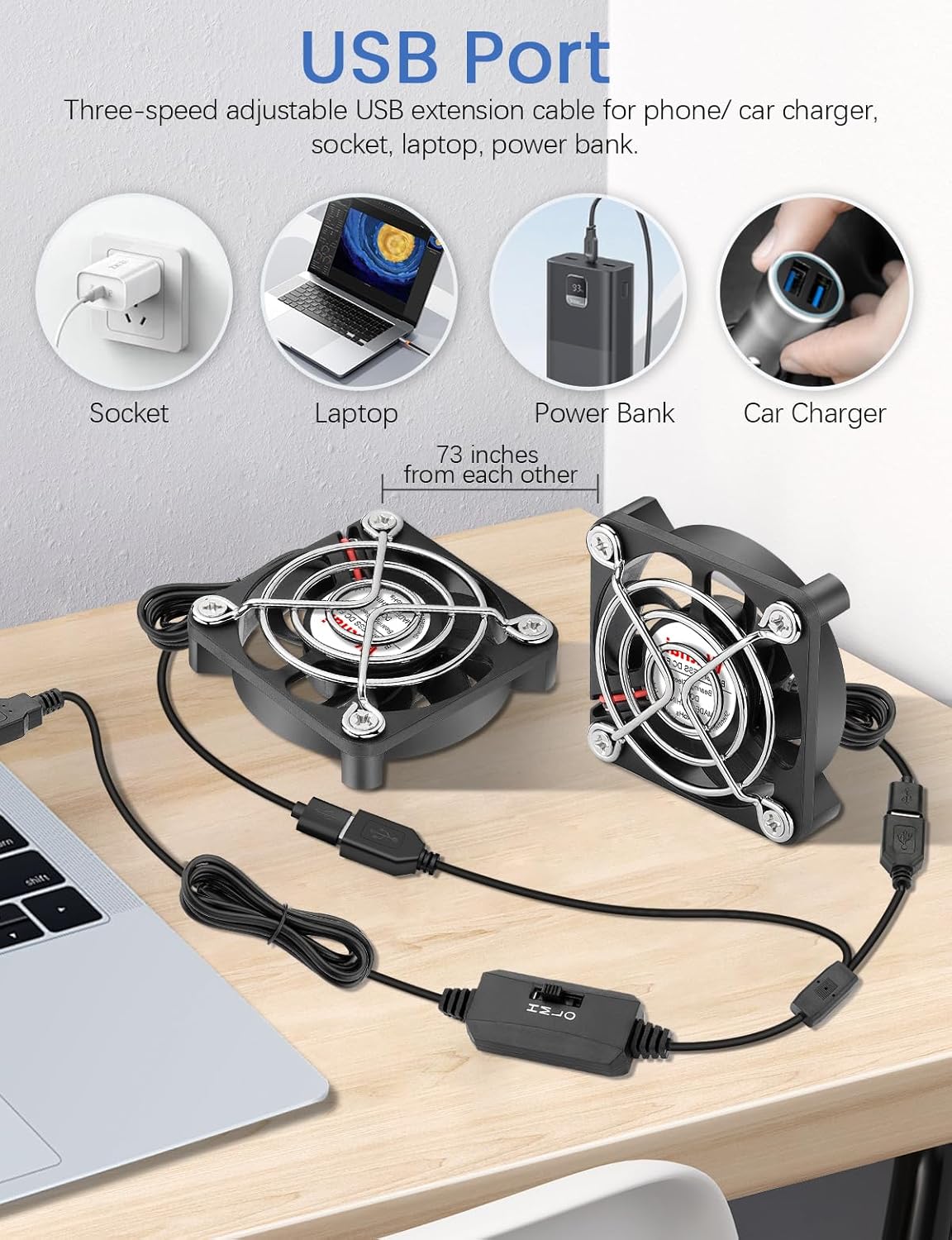 Wathai 2PCS 50mm x 10mm 5V Mini Box USB Computer Fan with 3 Speed Control for Cosplay Welding Helmet VR Gear Rok Router Raspberry Pi Aquarium Cooling Ventilation 2 in 1