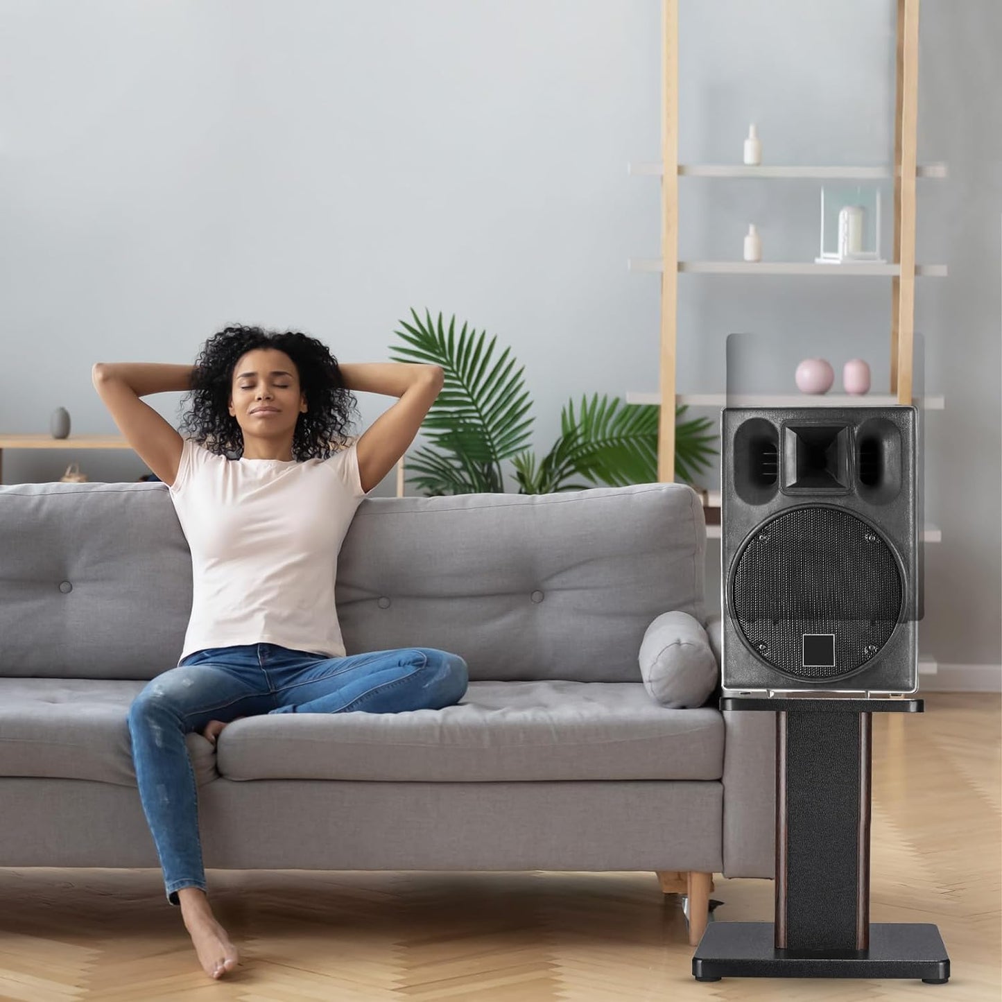 MECCANIXITY Wood Speaker Stands, 2 Pack 15.7 Inch (40cm) Universal Speaker Stand Hollowed Bases Enhanced Audio Listening for Home Theaters Cinema