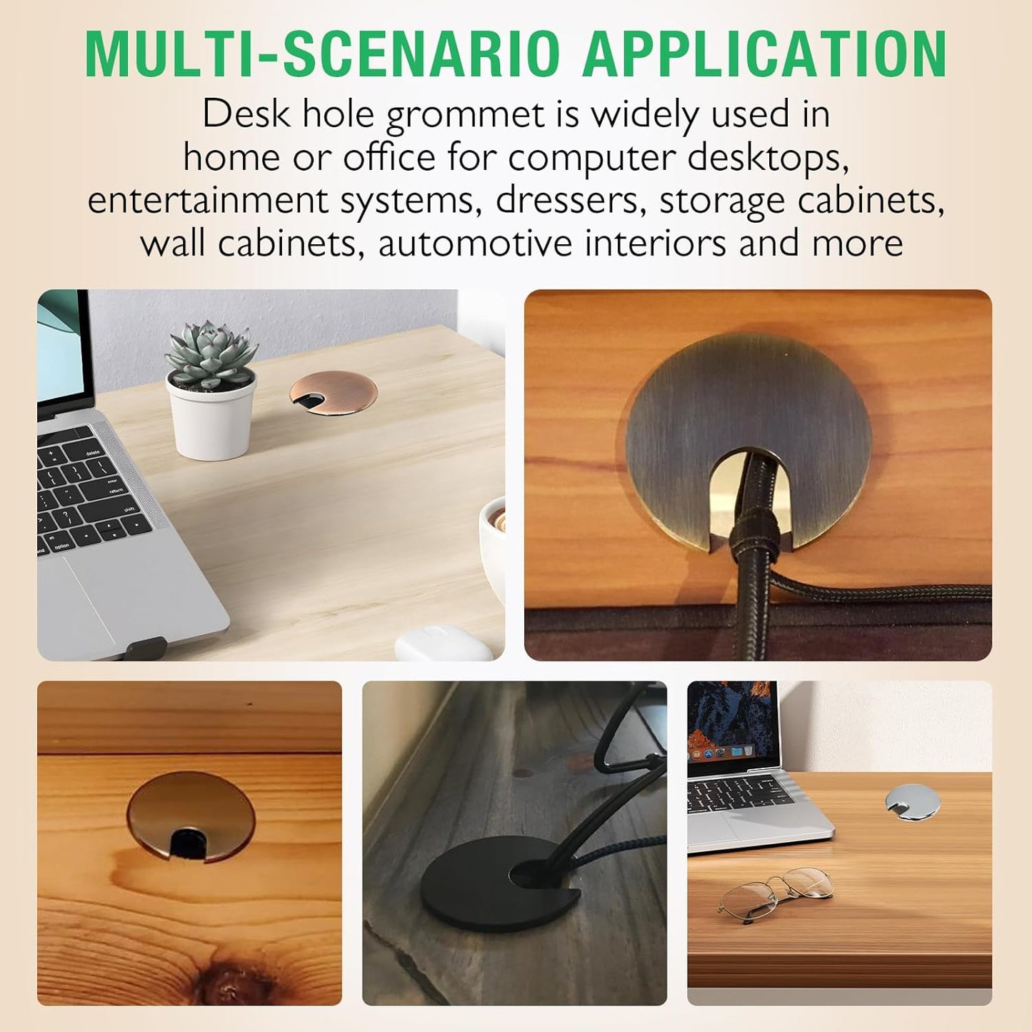 2 Pcs Desk Grommet 1-3/8" / 35 mm, Desk Cord Hole Cover, Cable Grommet Metal Zinc Alloy Materilal, Desk Hole Grommet for Home & Office Pc, Detachable Cable Cord Organizer-Bright Silver