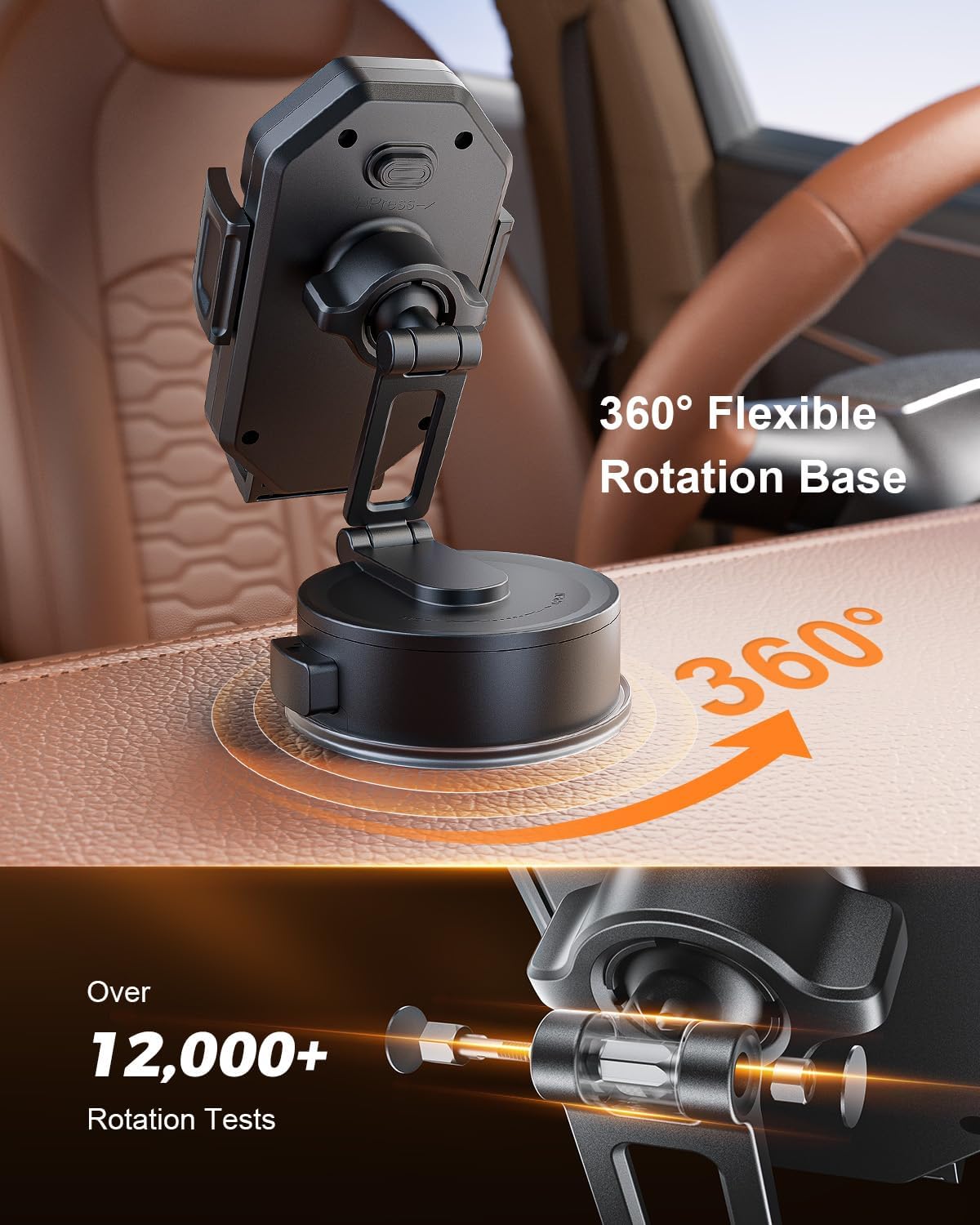 SUPERONE 3-in-1 Car Phone Holder [Strongest Suction Cup & Clip] 360° Adjustable Car Phone Mount for Dash/Vent/Windshield, Phone Holders for Your Car Accessories for iPhone 16/15/14/13 Samsung Android