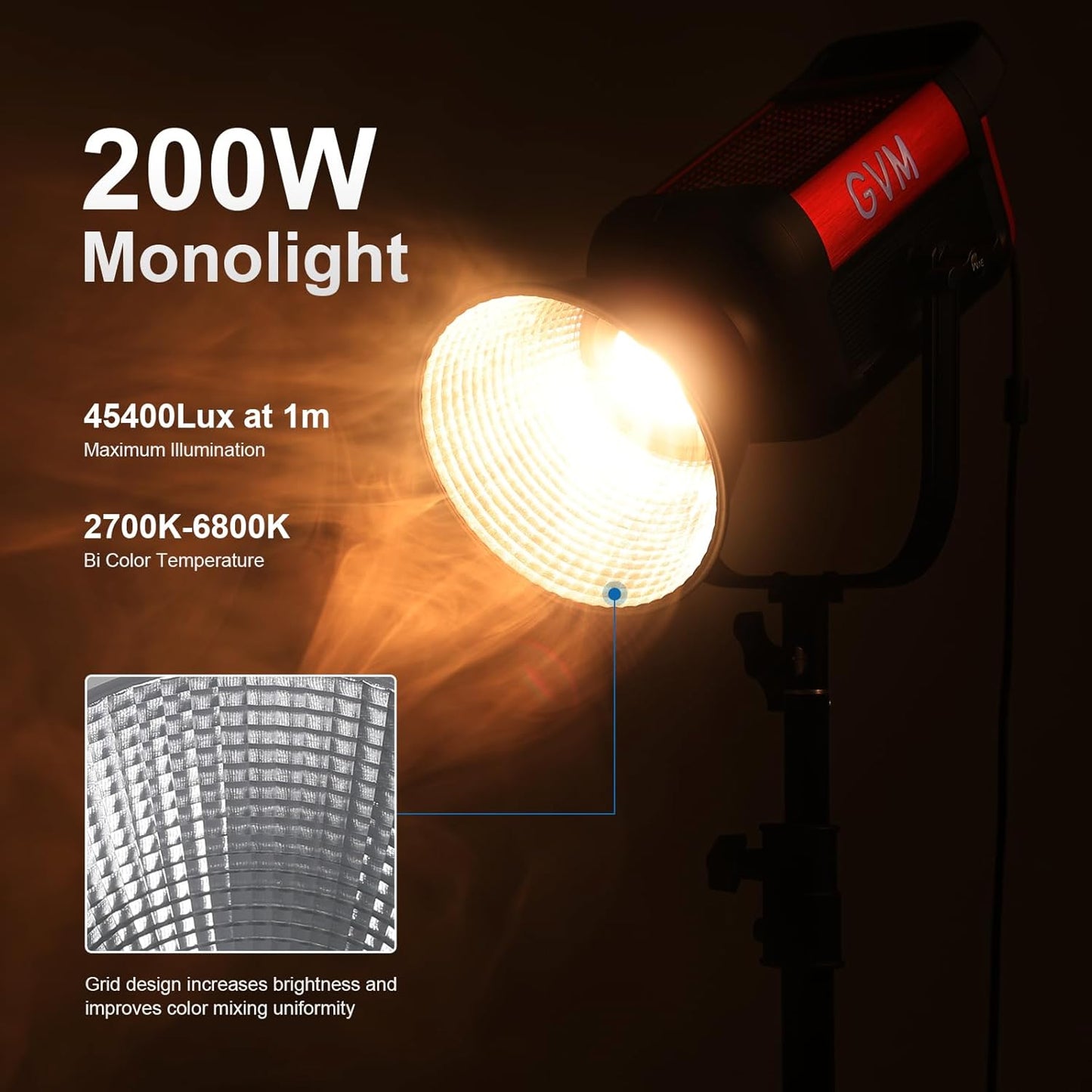 GVM 200W LED Video Light with Lantern Softbox, SD200B Continuous Lighting Kit with Bluetooth Mesh Network/DMX Control, 2700K-6800K Studio Light Photography Lighting Kit, 45400lux/1m, 12 Scene Effects