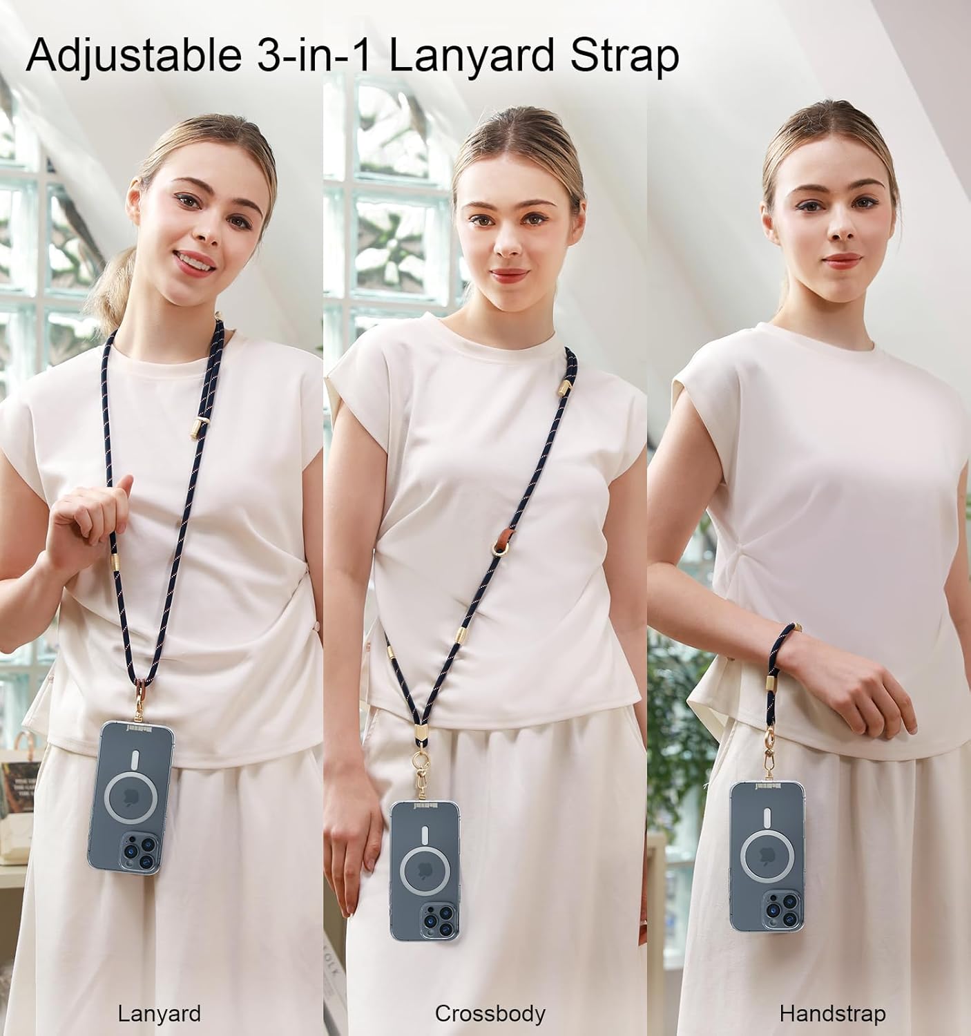 memumi 3 in 1 Universal Adjustable Phone Lanyard, Crossbody Neck Wrist Strap for All Smartphones, Anti-Theft Secure Lanyard