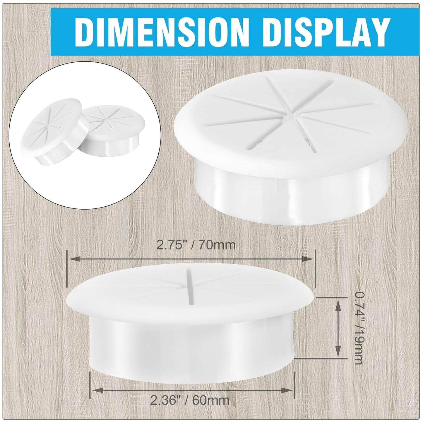 2-3/8" White Desk Grommet, JTemgle Flexible Cable Grommet Rubber Cable Hole Cover Wire Organizer Caps Desktop Cord Management for Home Office TV Stands Tabletops, 5 Pieces