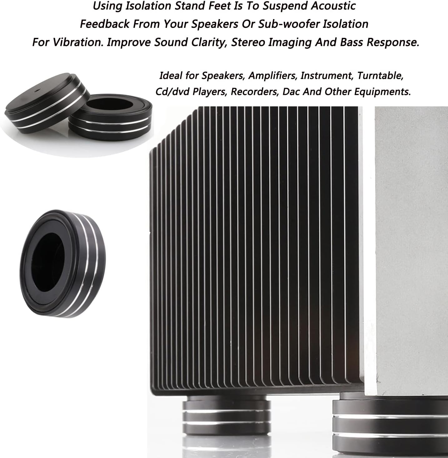 Tertullus 4 Pcs Speaker Feet, 58x22mm Speaker Spikes HiFi Isolation Feet Aluminum Stand Speakers Spikes Audio Pads Turntable Feet for HiFi Amplifier/Speaker/Turntable/Player (Black)