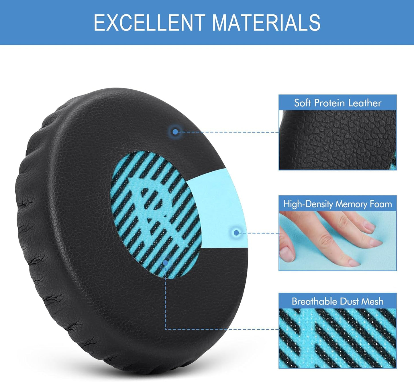 GEVO Ear Pads Cushions Replacement for Bose On-Ear 2 Headphones,Earpads for Bose OE2/OE2i/SoundTrue On-Ear/SoundLink, Earpads with High Dense Noise Isolation Foam,Protein Leather,Black&Blue