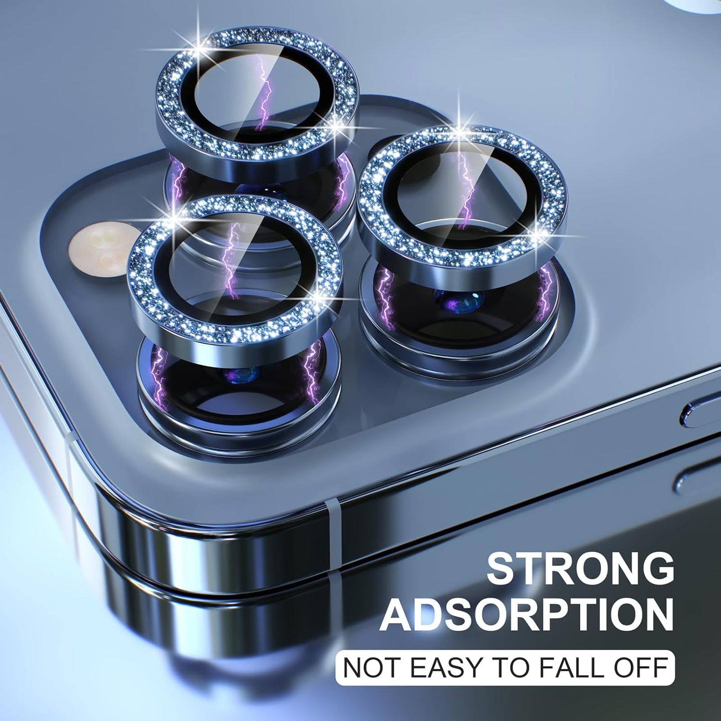 Choiche [3+1 for iPhone 13 Pro/iPhone 13 Pro Max Camera Lens Protector Bling, 9H Tempered Glass Camera Cover Screen Protector Metal Ring Decoration Accessories (Glitter-Sierra Blue)